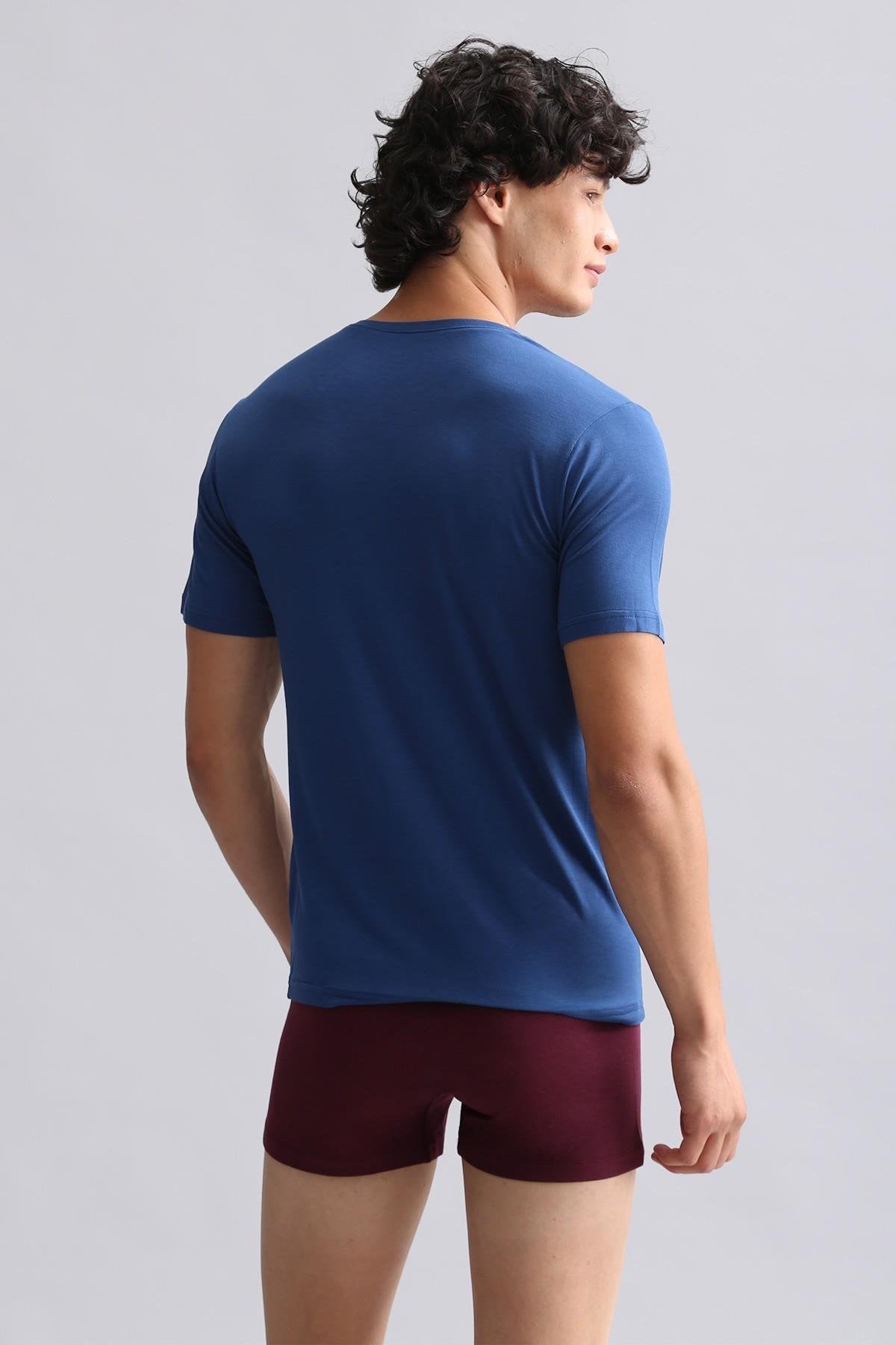 Mısırlı Modal by TENCEL HERCULES Slim Fit V Yaka Fanila / T-Shirt Gece Mavisi