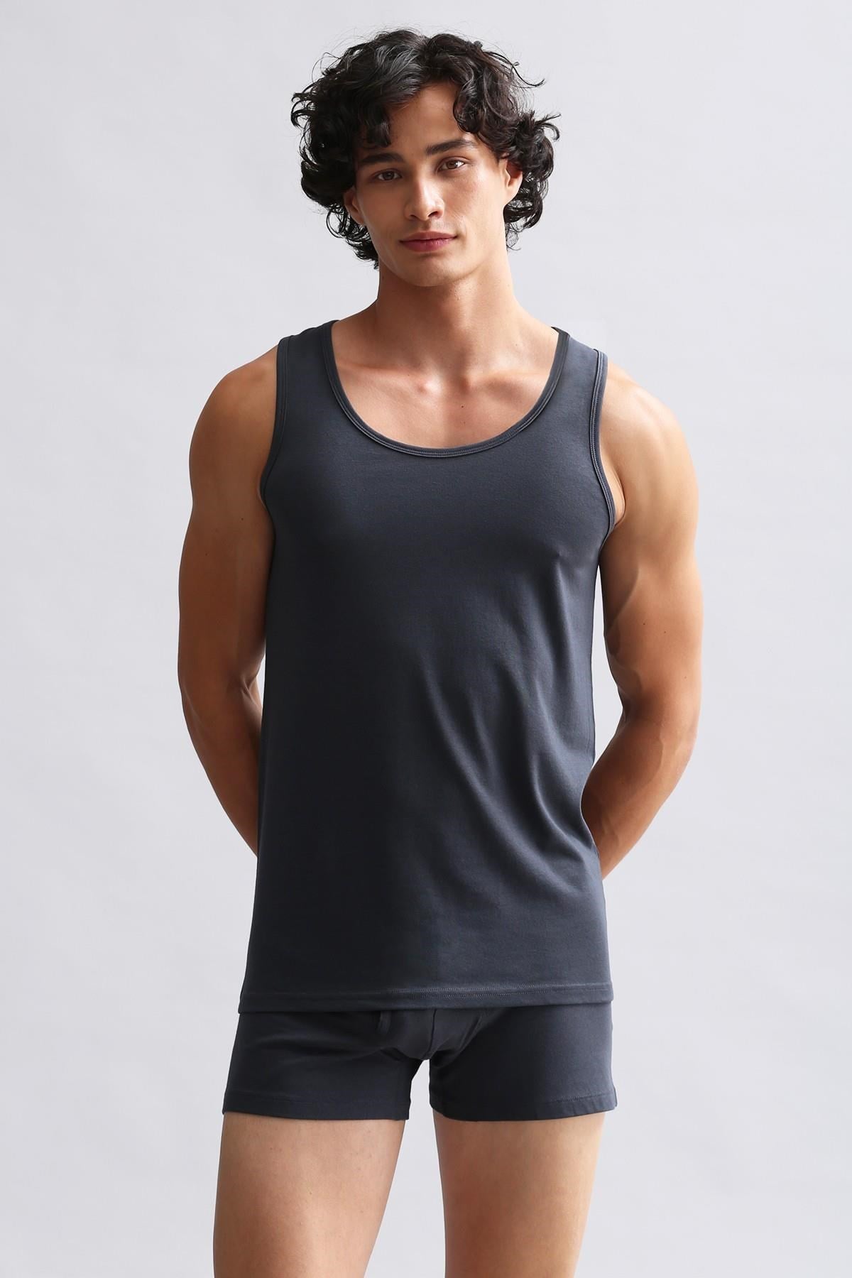 Mısırlı ORGANIC Pamuklu HERCULES Slim Fit Basic Atlet Antrasit