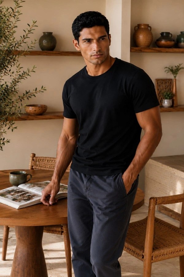 Mısırlı ORGANIC Pamuklu HERCULES Slim Fit Üçlü Fanila Siyah
