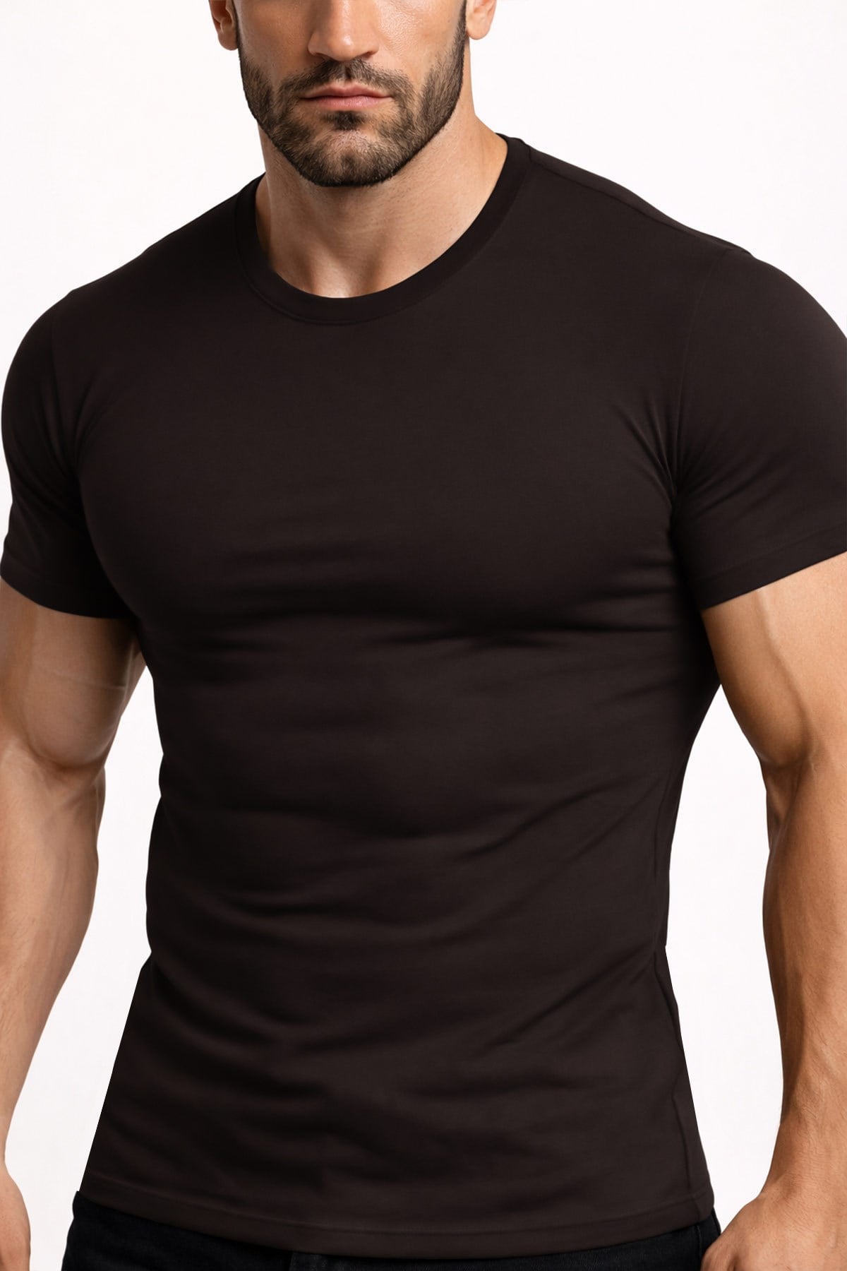Mısırlı ORGANIC Pamuklu HERCULES Slim Fit Bisiklet Yaka Fanila Kahverengi