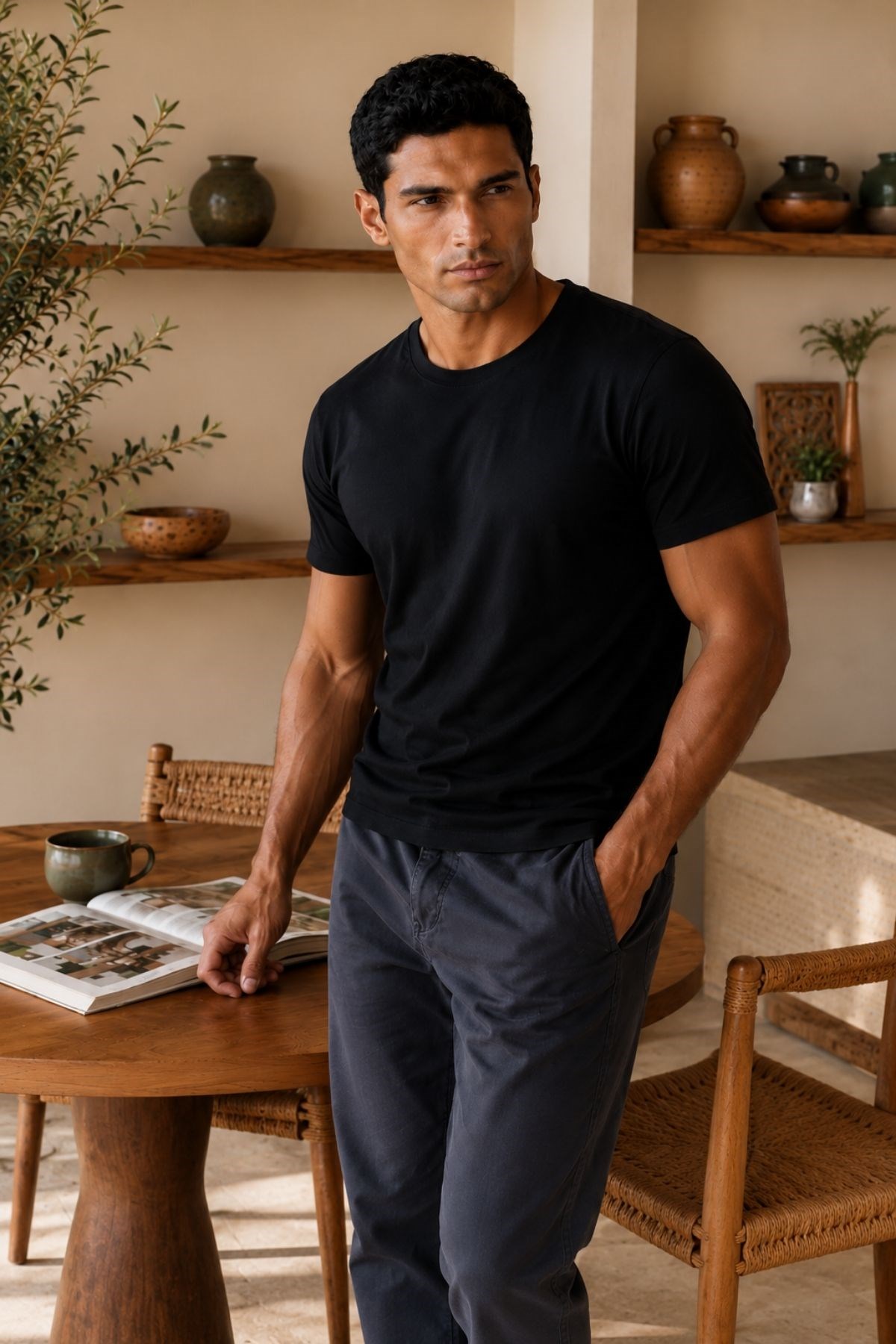 Mısırlı ORGANIC Pamuklu HERCULES Slim Fit Bisiklet Yaka Fanila / T-Shirt Siyah