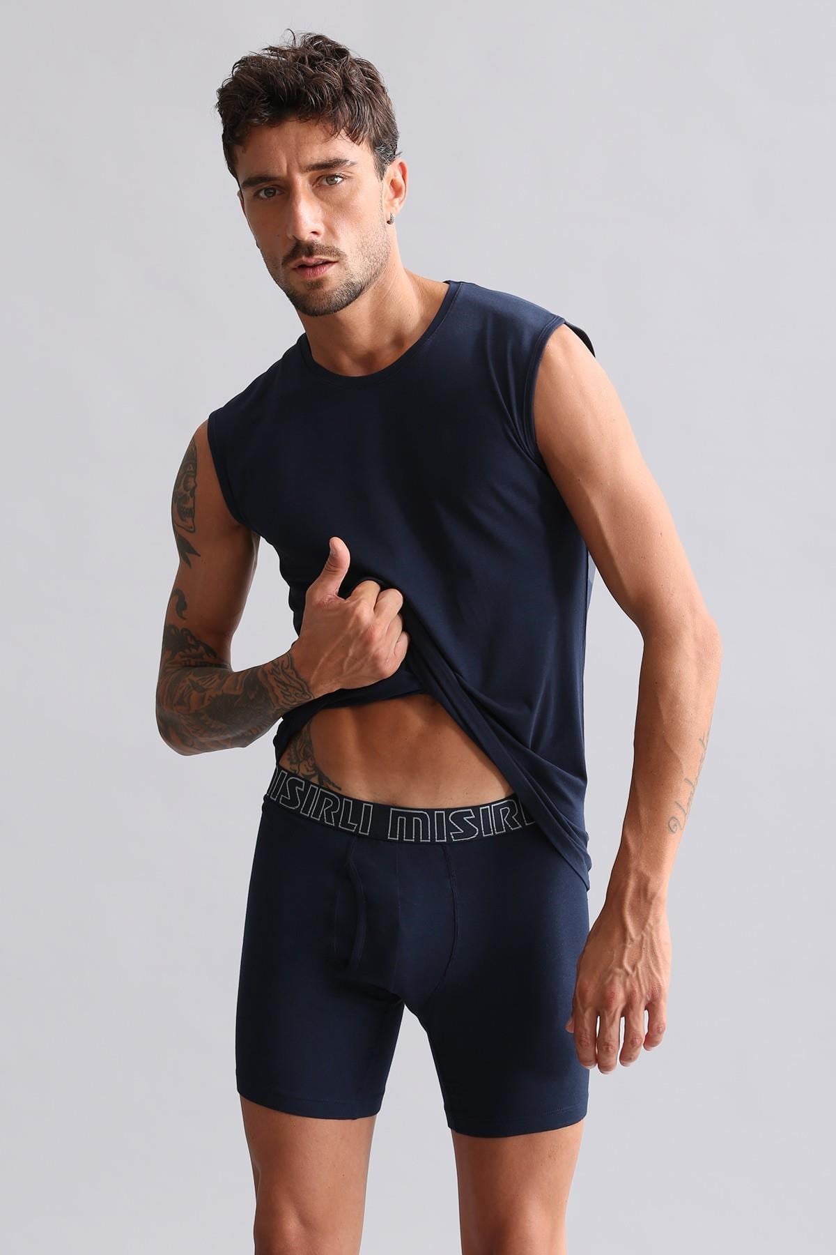 Mısırlı ORGANIC Pamuklu HERCULES Slim Fit Bisiklet Yaka Sporcu Atlet / T-Shirt Lacivert