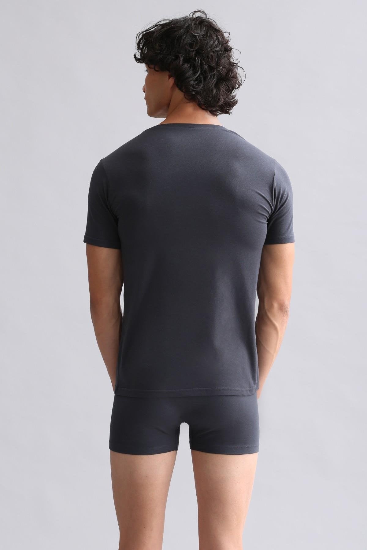 Mısırlı ORGANIC Pamuklu HERCULES Slim Fit V Yaka Fanila / T-Shirt Antrasit