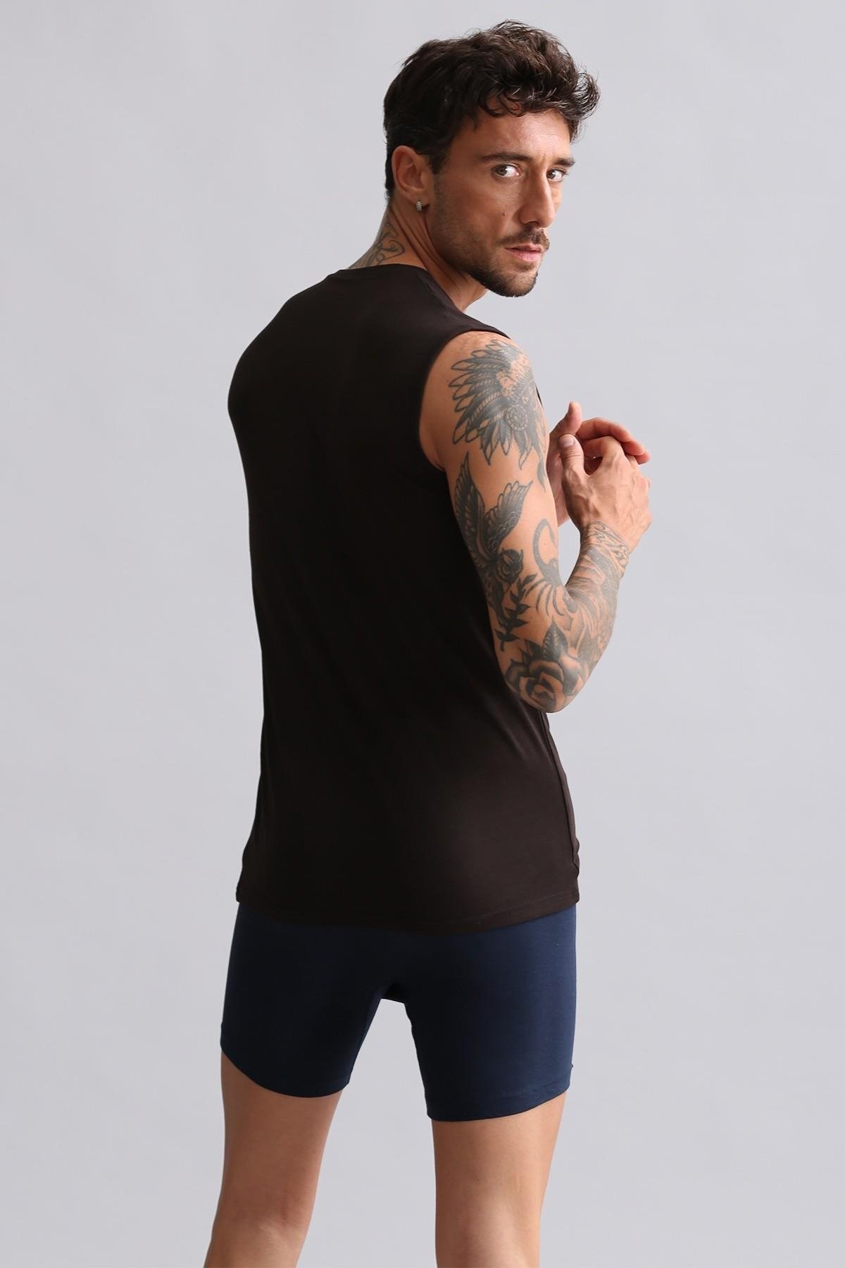 Mısırlı ORGANIC Pamuklu HERCULES Slim Fit Bisiklet Yaka Sporcu Atlet / T-Shirt Kahverengi