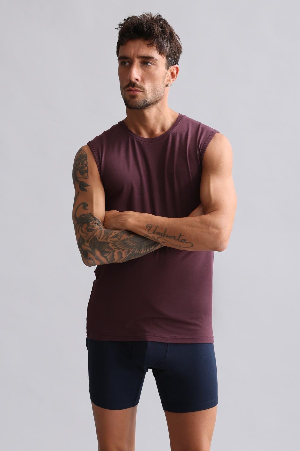 Mısırlı ORGANIC Pamuklu HERCULES Slim Fit Bisiklet Yaka Sporcu Atlet / T-Shirt Mor