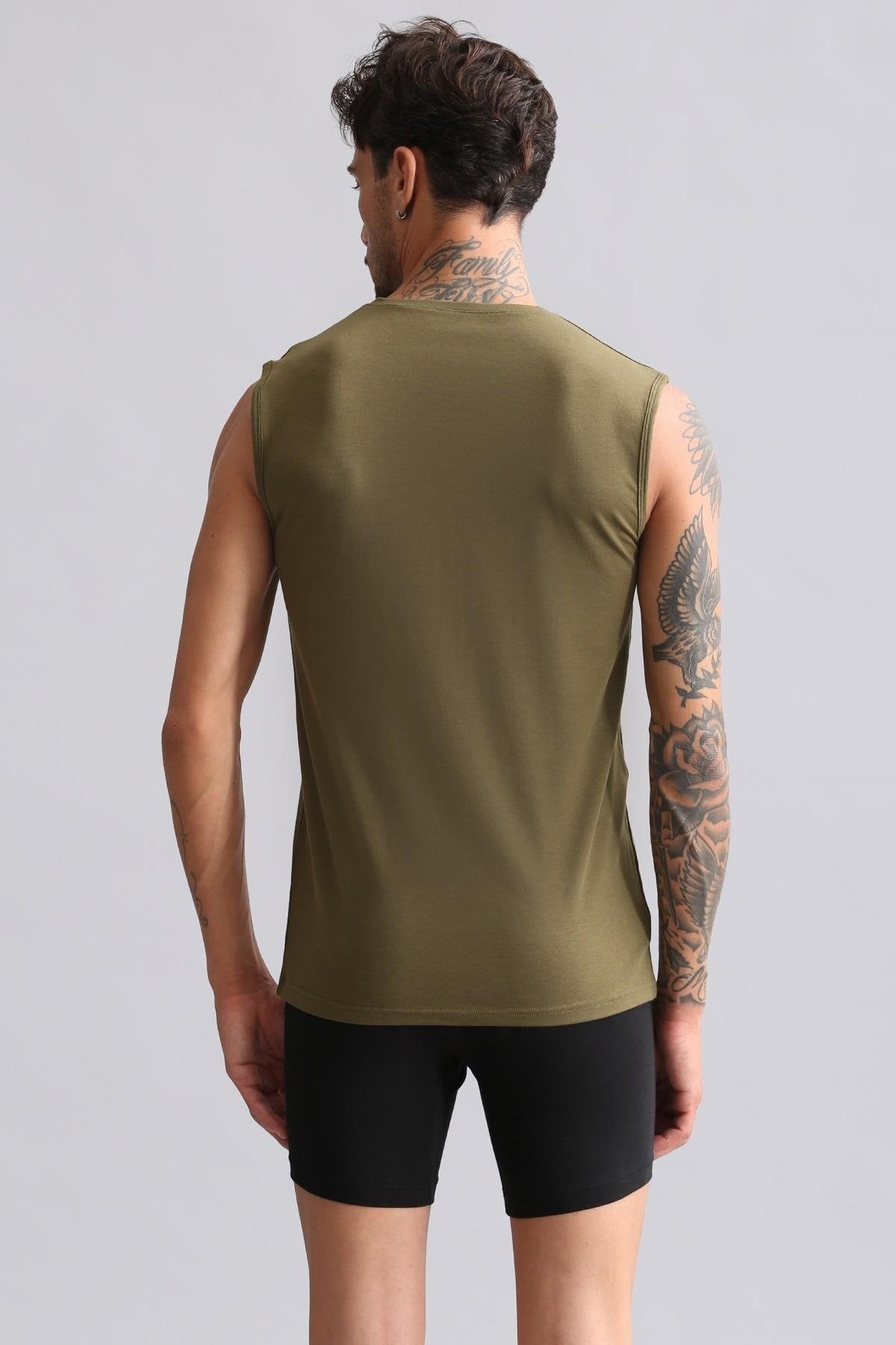 Mısırlı ORGANIC Pamuklu HERCULES Slim Fit Bisiklet Yaka Sporcu Atlet / T-Shirt Koyu Haki