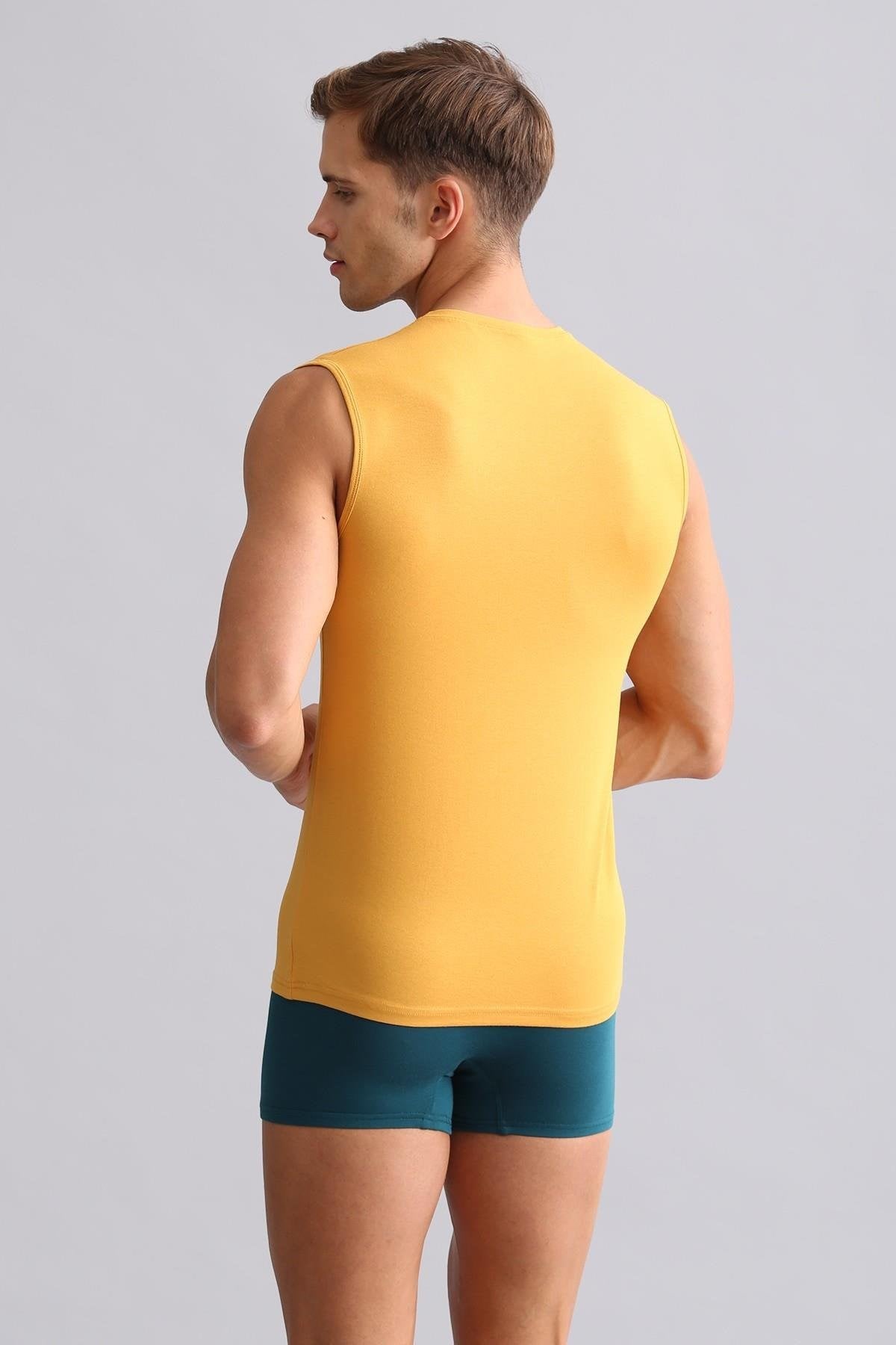 Mısırlı ORGANIC Pamuklu HERCULES Slim Fit V Yaka Sporcu Atlet / T-Shirt Hardal