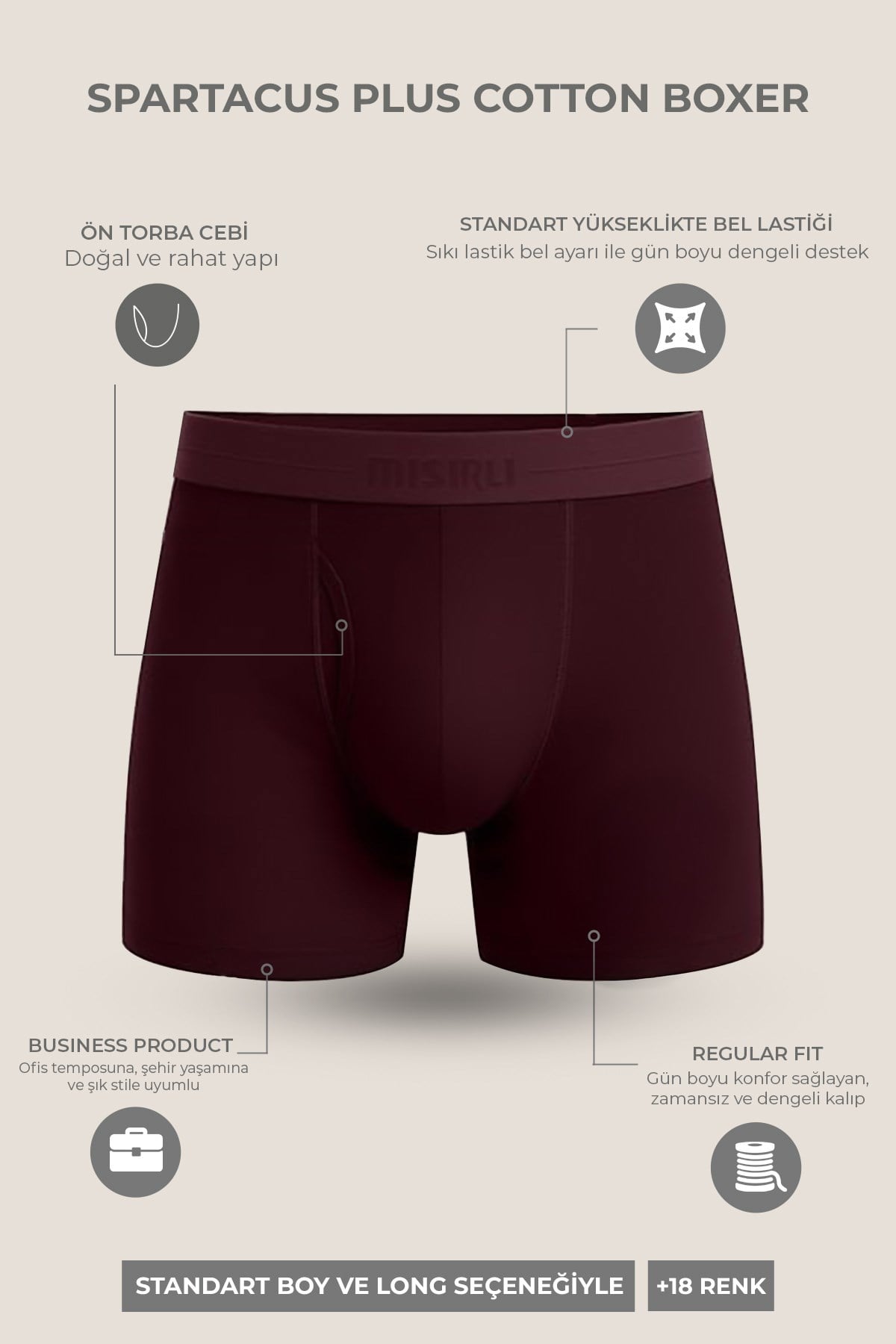 Mısırlı ORGANIC Pamuklu SPARTACUS PLUS PERFORMANCE Long Boxer Pas Kırmızı