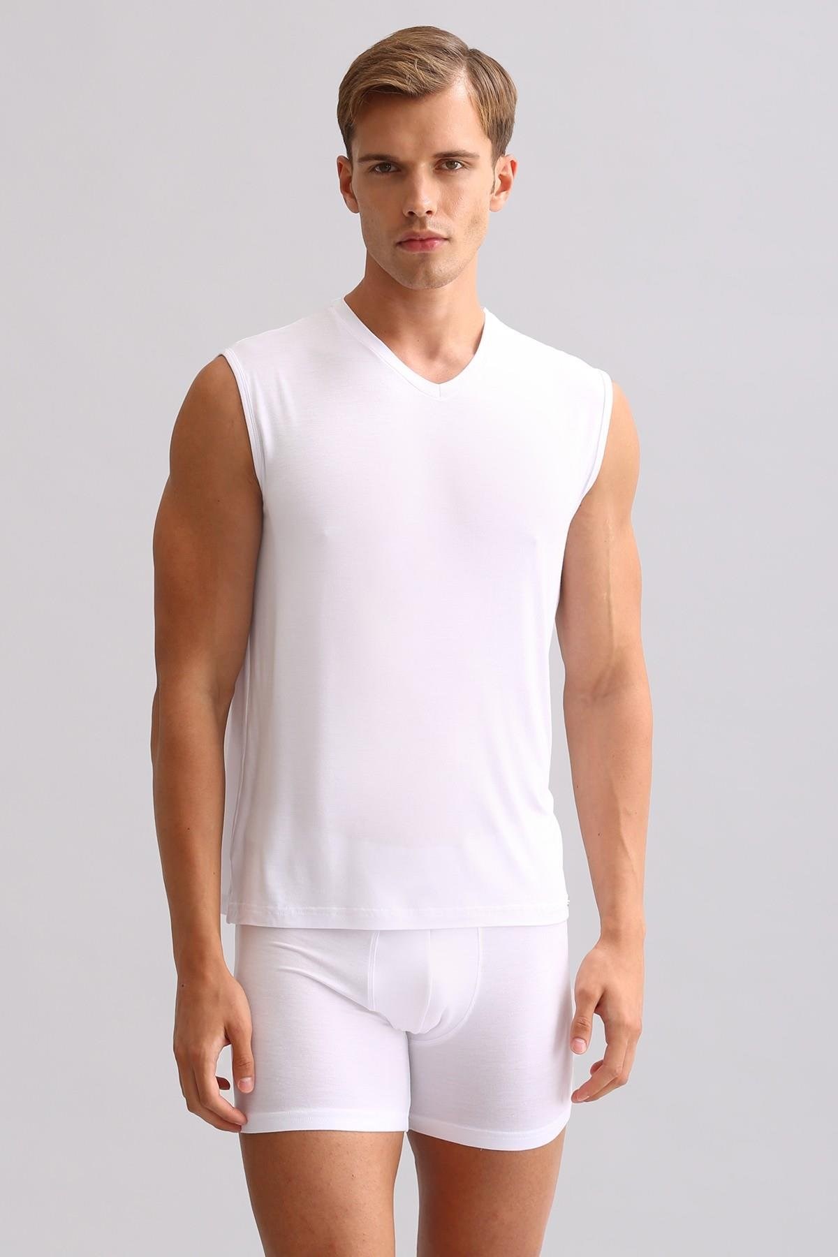 Mısırlı ORGANIC Pamuklu ZEUS LUXURY Regular Fit V Yaka Sporcu Atlet / T-Shirt Beyaz