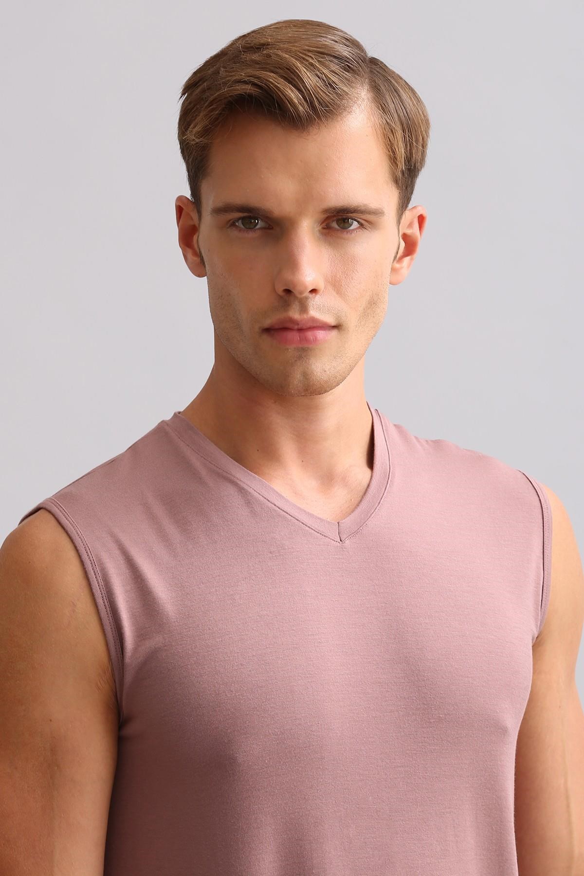 Mısırlı ORGANIC Pamuklu ZEUS LUXURY Regular Fit V Yaka Sporcu Atlet / T-Shirt Lavender