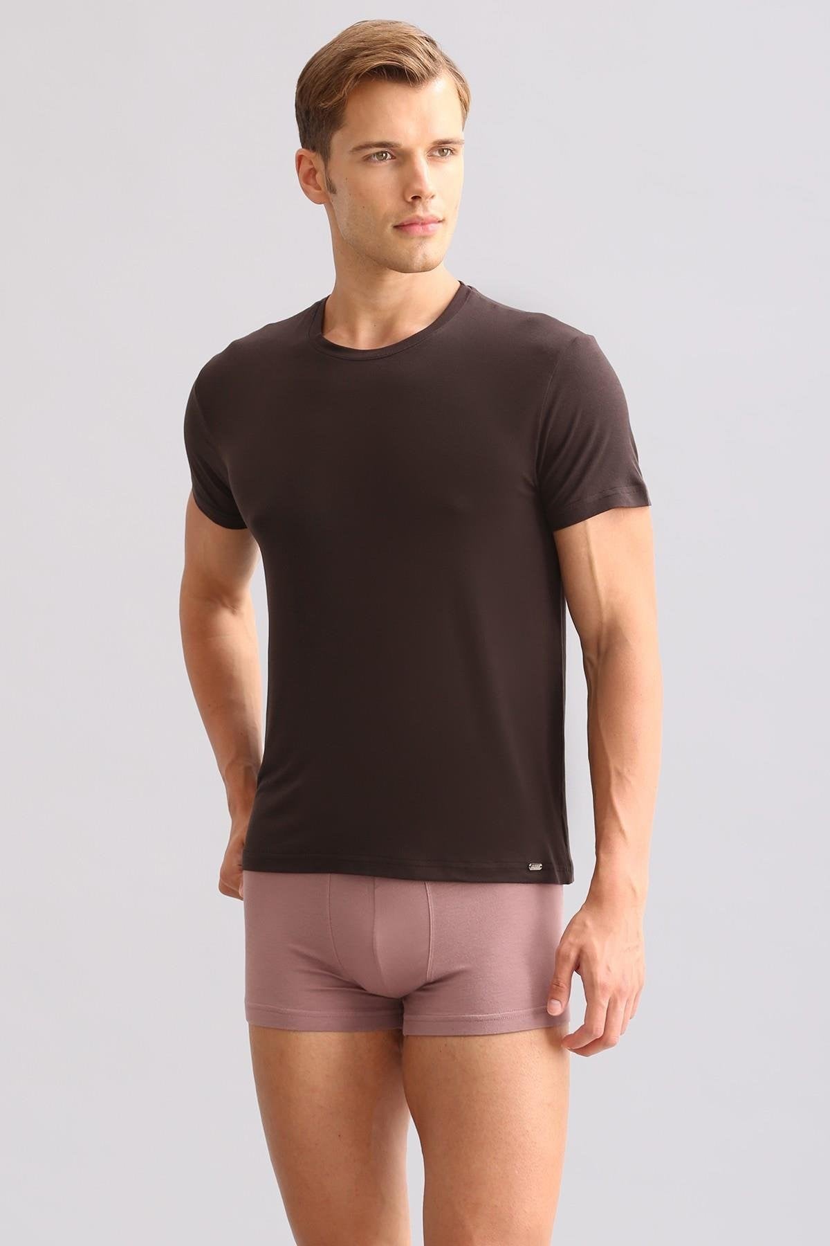 Mısırlı ORGANIC Pamuklu ZEUS LUXURY Regular Fit Bisiklet Yaka Fanila / T-Shirt Kahverengi