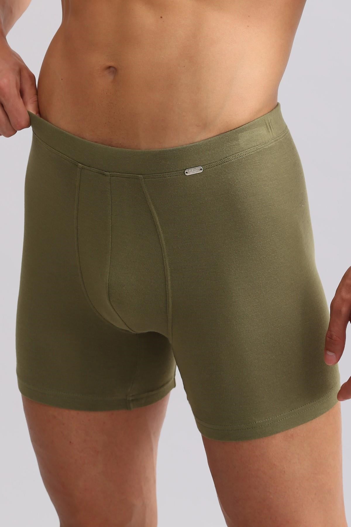 Mısırlı ORGANIC Pamuklu ZEUS LUXURY Regular Fit Metal Armalı Long Boxer Haki Zeytin
