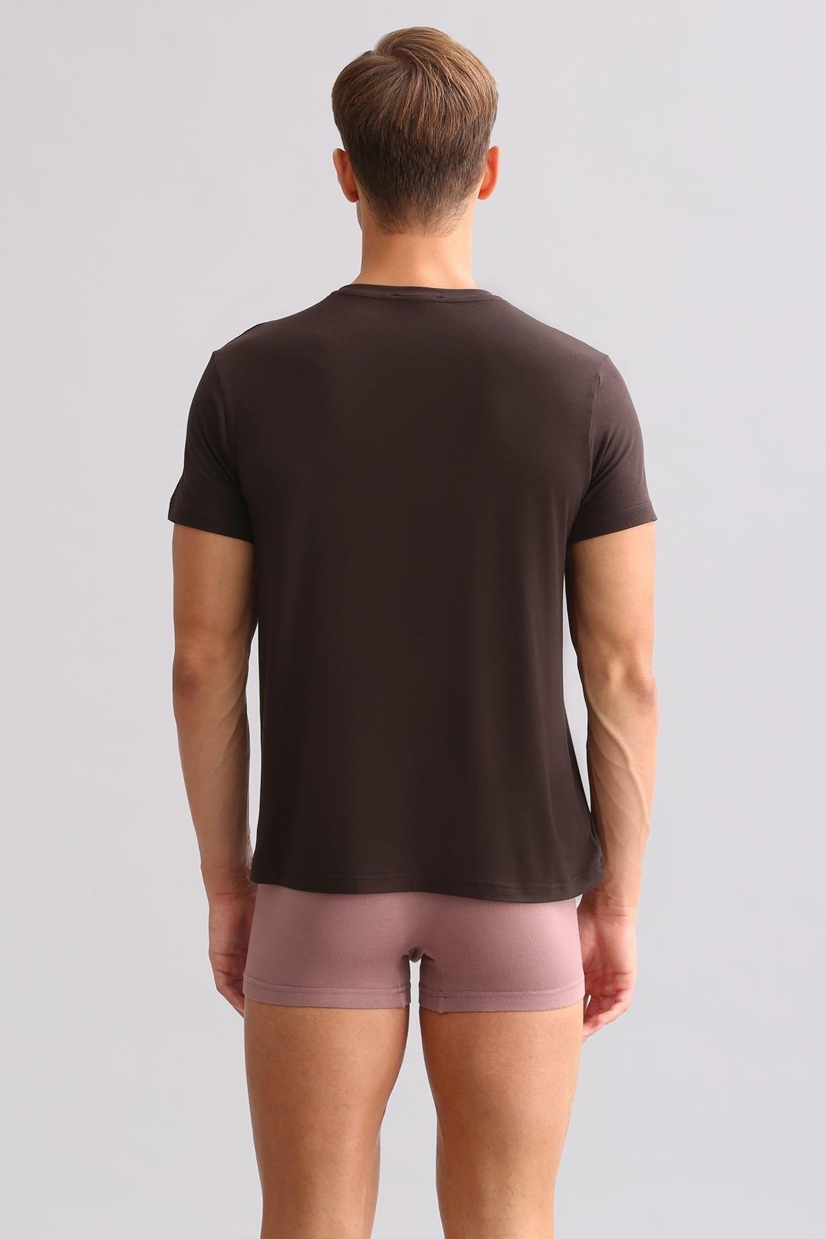 Mısırlı ORGANIC Pamuklu ZEUS LUXURY Regular Fit Bisiklet Yaka Fanila / T-Shirt Kahverengi
