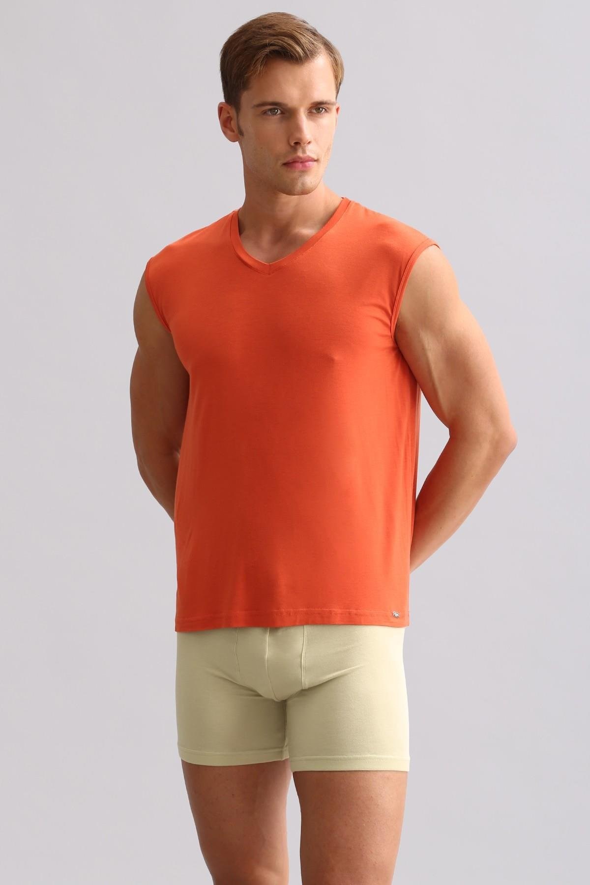 Mısırlı ORGANIC Pamuklu ZEUS LUXURY Regular Fit V Yaka Sporcu Atlet / T-Shirt Pas Kırmızı