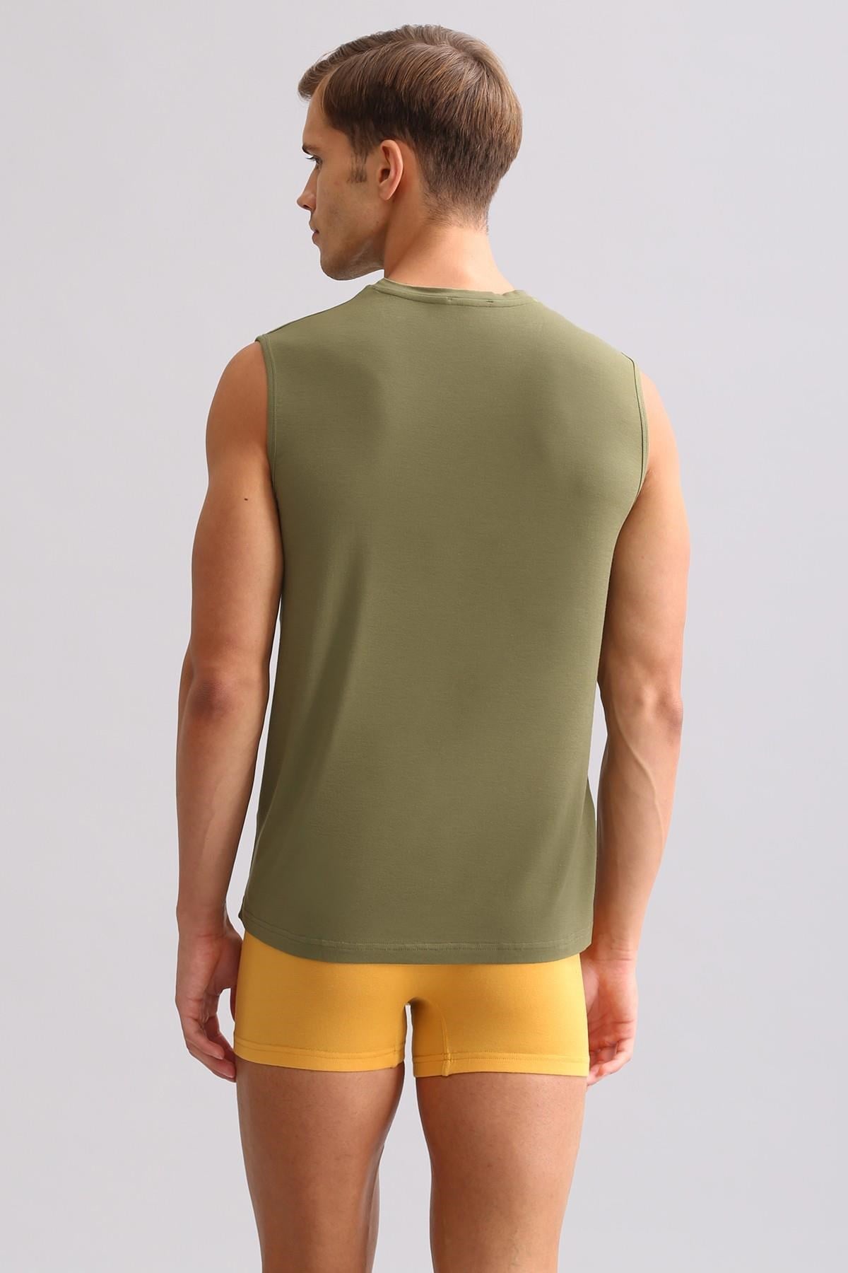 Mısırlı ORGANIC Pamuklu ZEUS LUXURY Regular Fit Bisiklet Yaka Sporcu Atlet / T-Shirt Haki Zeytin