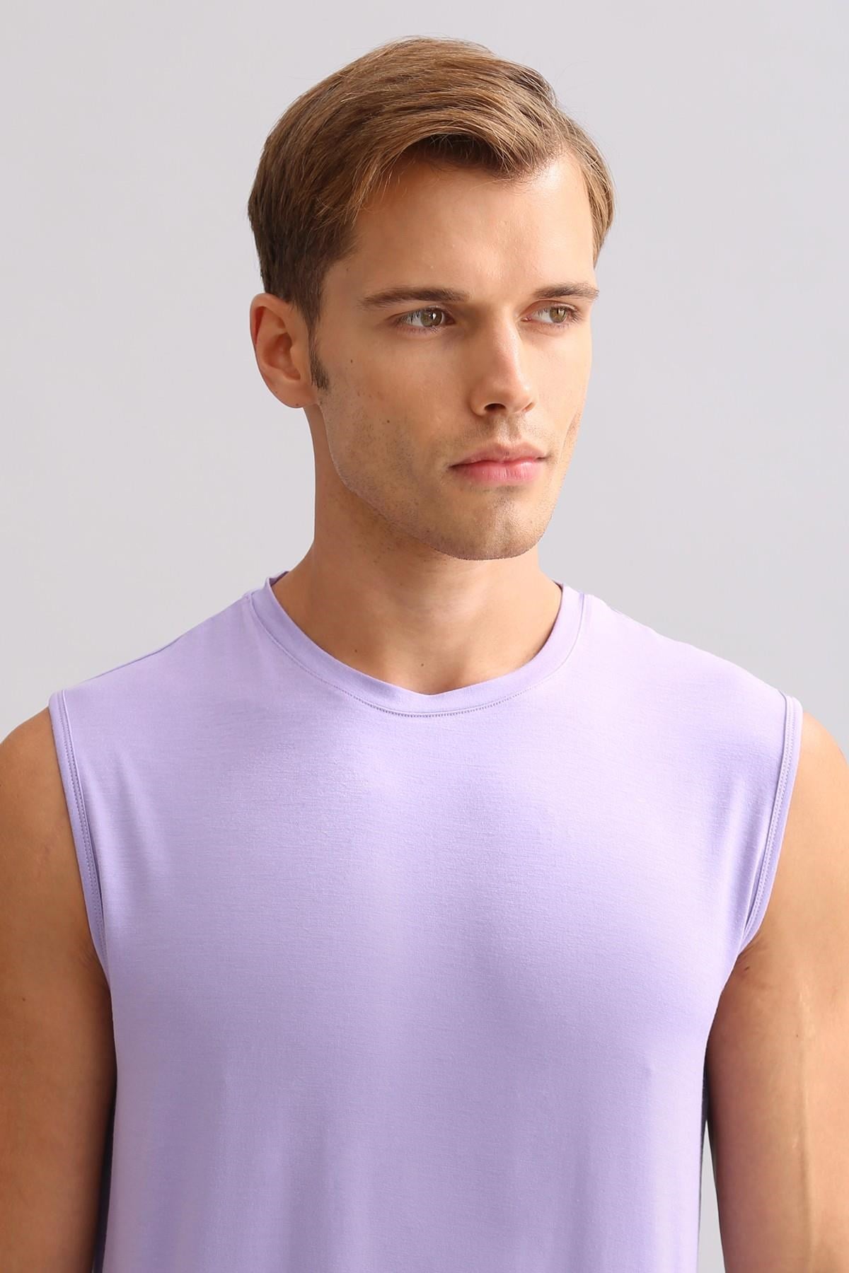 Mısırlı ORGANIC Pamuklu ZEUS LUXURY Regular Fit Bisiklet Yaka Sporcu Atlet / T-Shirt Mor