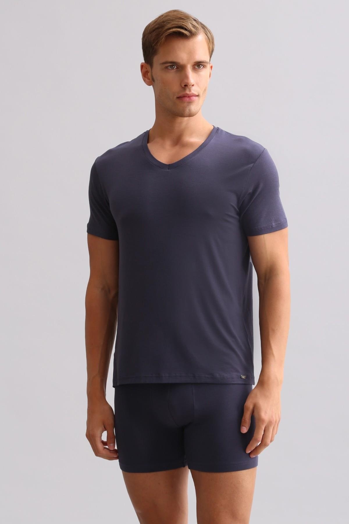 Mısırlı ORGANIC Pamuklu ZEUS LUXURY Regular Fit V Yaka Fanila / T-Shirt Antrasit