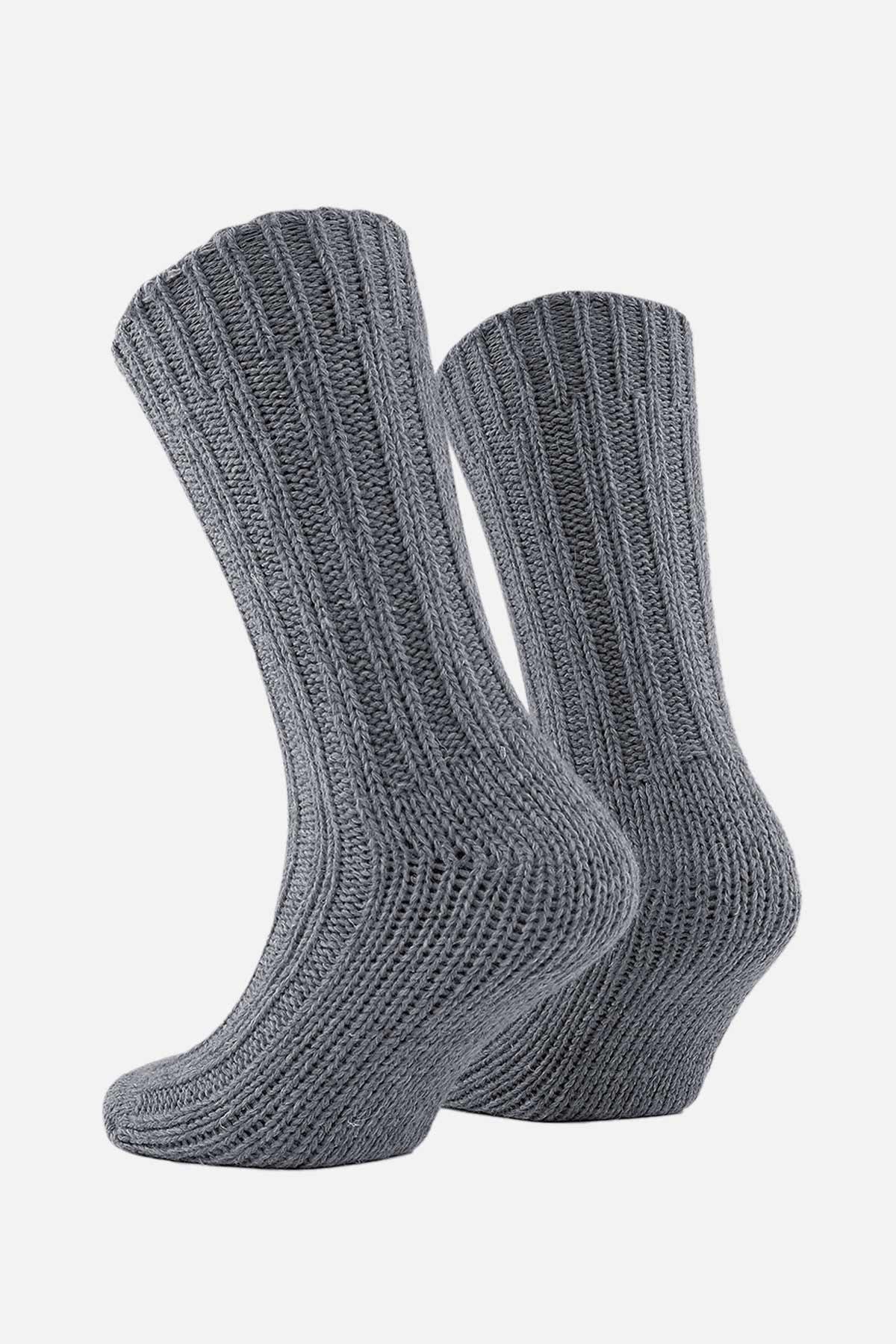 Mısırlı Unisex 5 Kat Alpaka Yünü Kışlık Tekli Soket Çorap Gri