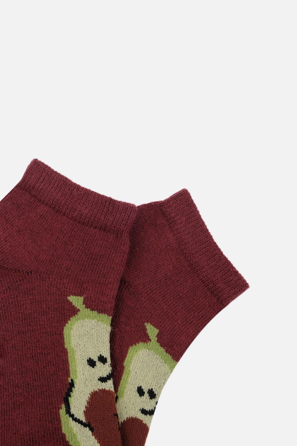 Mısırlı Unisex Pamuklu 3 Çift Avokado Desenli Çocuk Patik Çorap Avokado Desenli