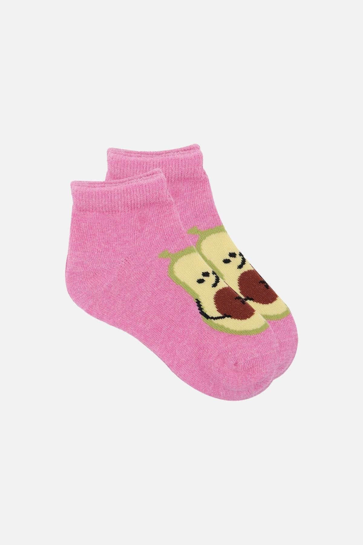 Mısırlı Unisex Pamuklu 3 Çift Avokado Desenli Çocuk Patik Çorap Avokado Desenli