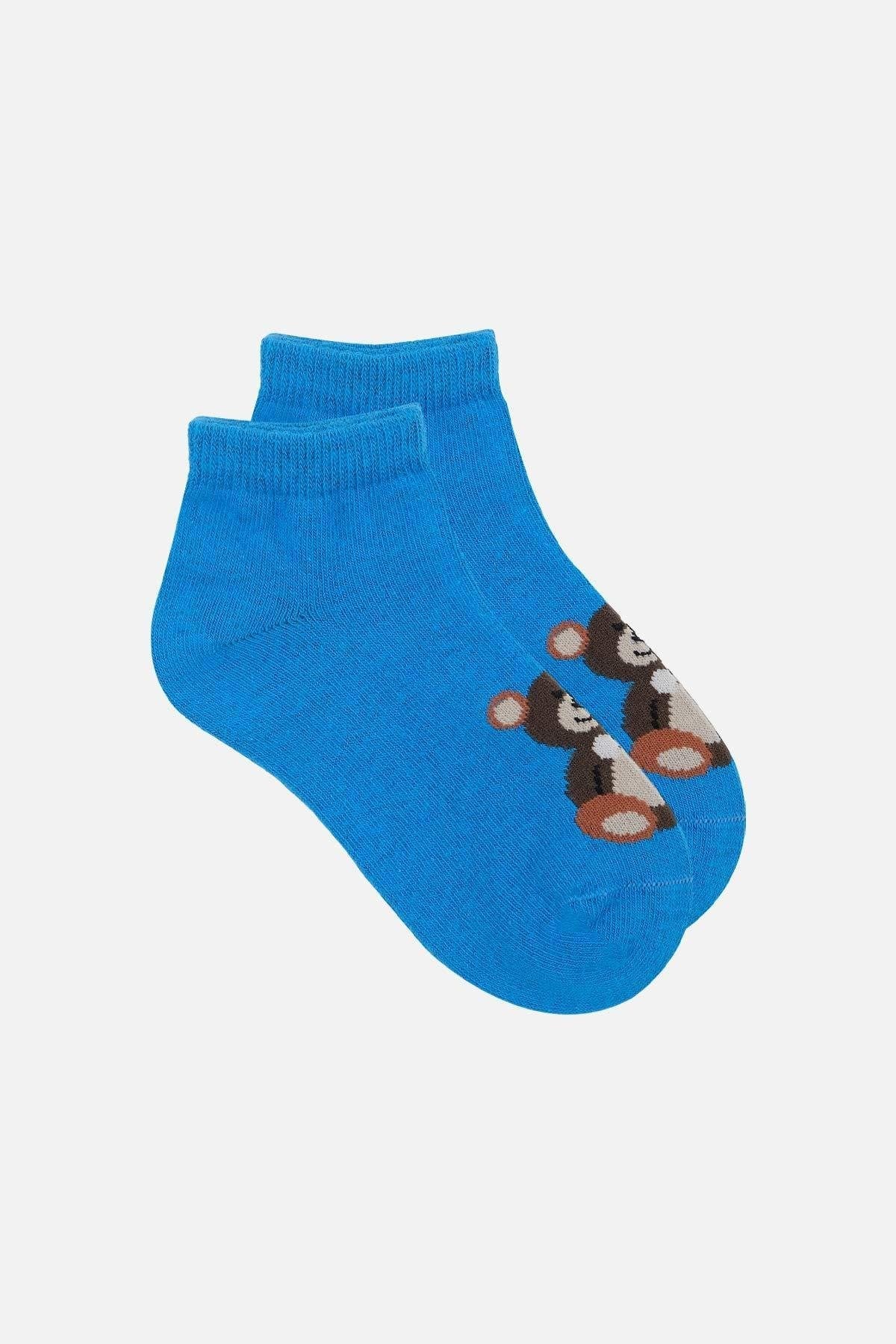 Mısırlı Unisex Pamuklu 3 Çift Ayıcık Desenli Çocuk Patik Çorap Ayıcık Desenli