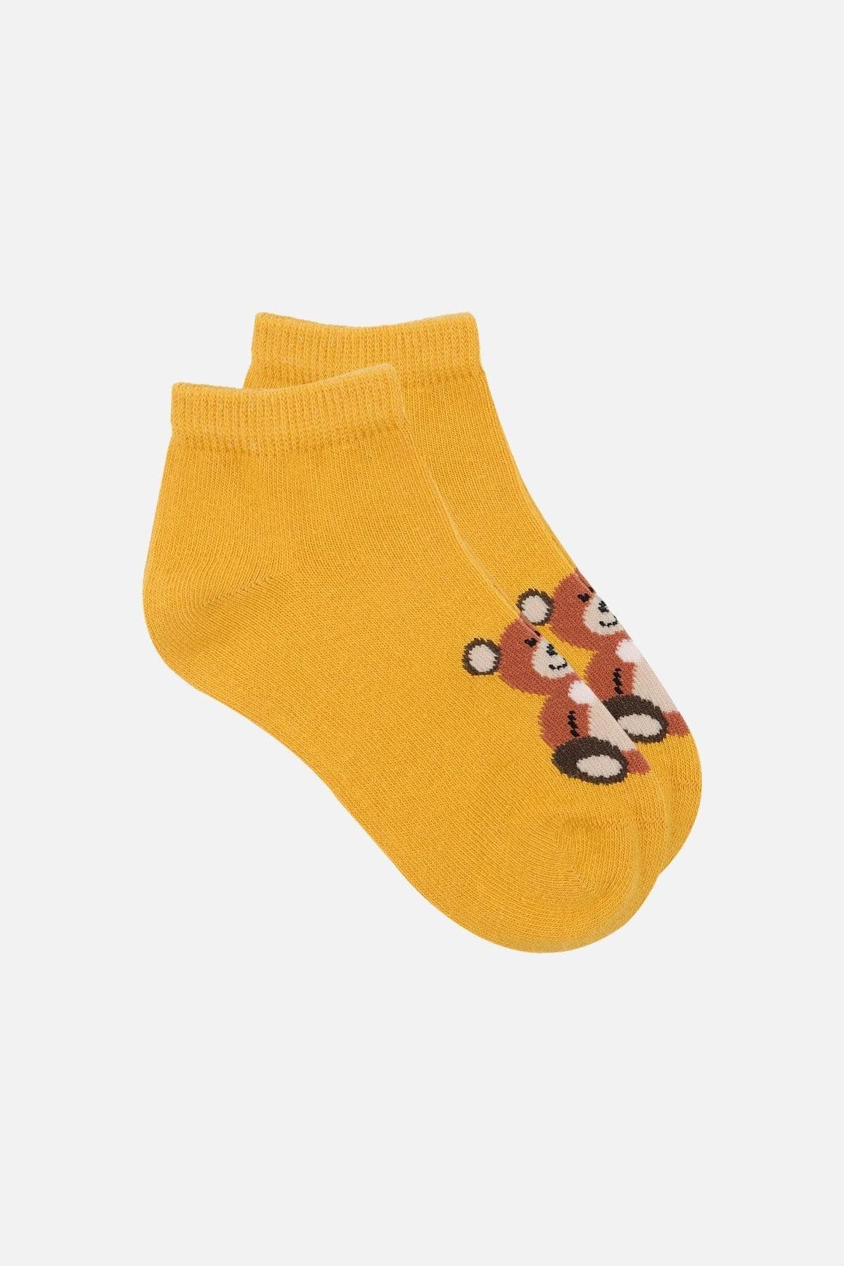 Mısırlı Unisex Pamuklu 3 Çift Ayıcık Desenli Çocuk Patik Çorap Ayıcık Desenli