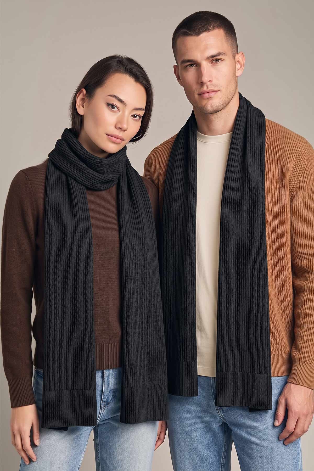 Mısırlı Unisex Yün Fitilli Atkı Siyah