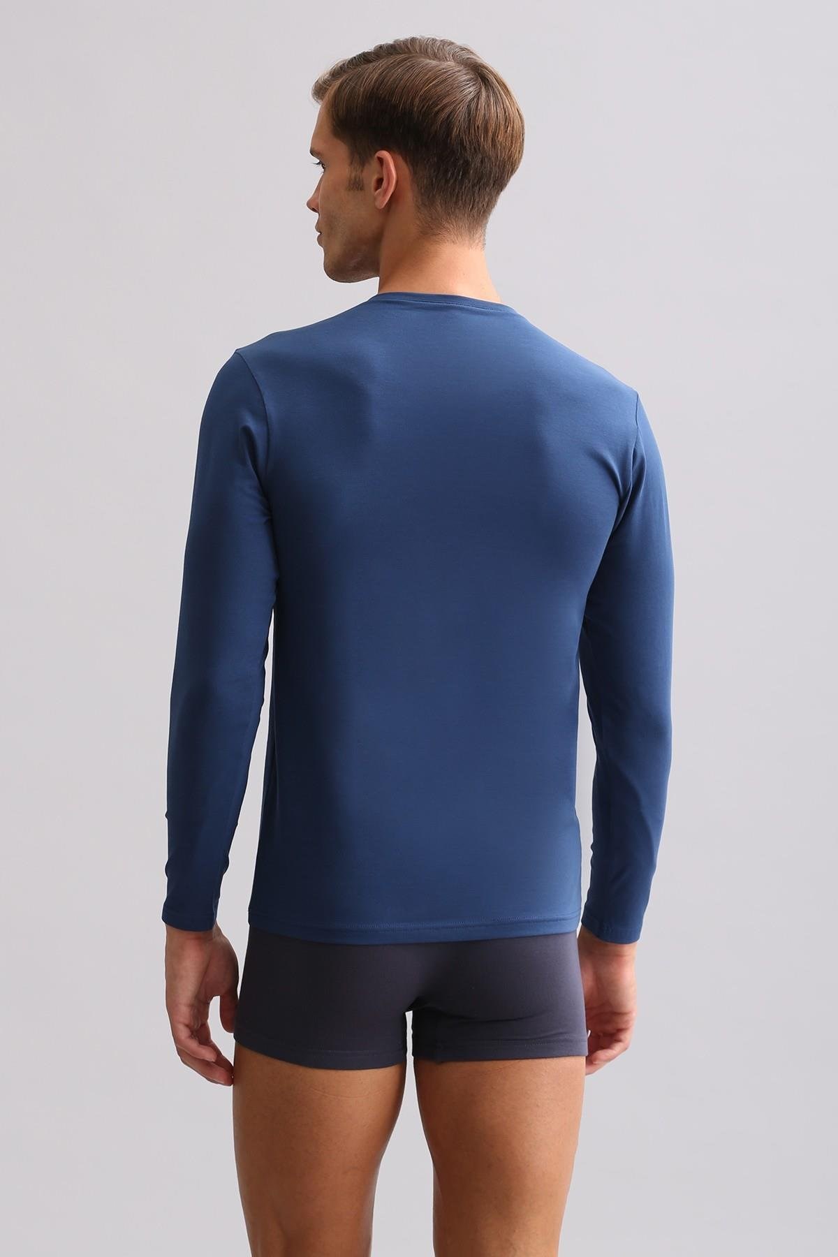 ORGANIC Pamuklu HERCULES Slim Fit Bisiklet Yaka Uzun Kollu Erkek Fanila Gece Mavisi