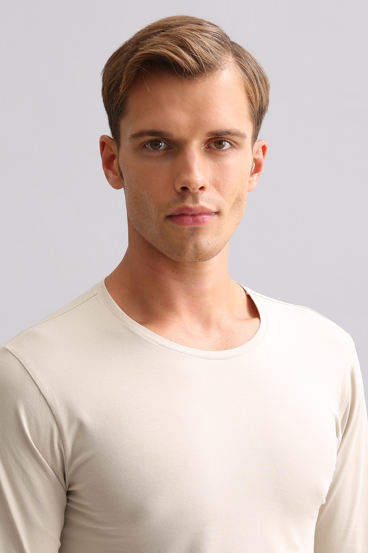 ORGANIC Pamuklu HERCULES Slim Fit Bisiklet Yaka Uzun Kollu Erkek Fanila Toprak Bej