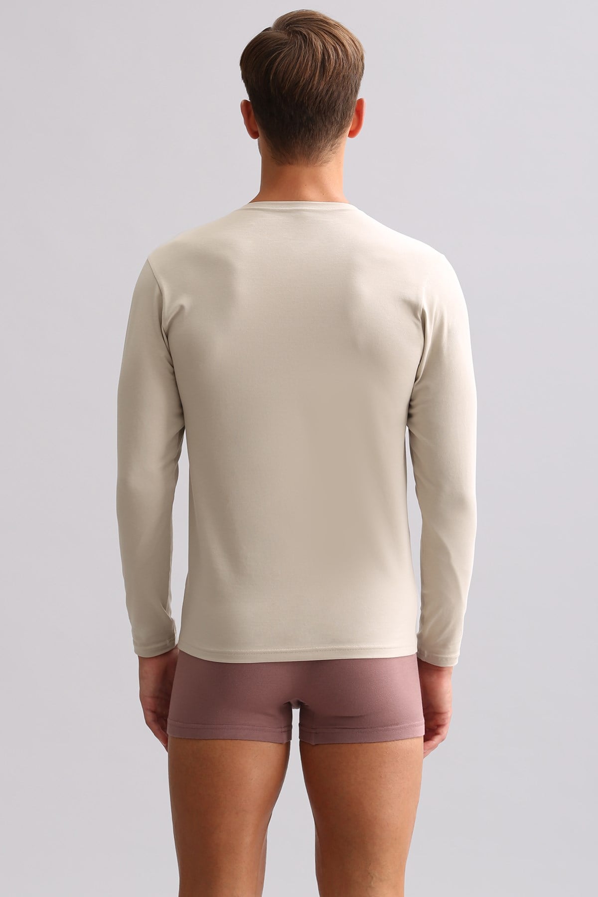 ORGANIC Pamuklu HERCULES Slim Fit Bisiklet Yaka Uzun Kollu Erkek Fanila Toprak Bej