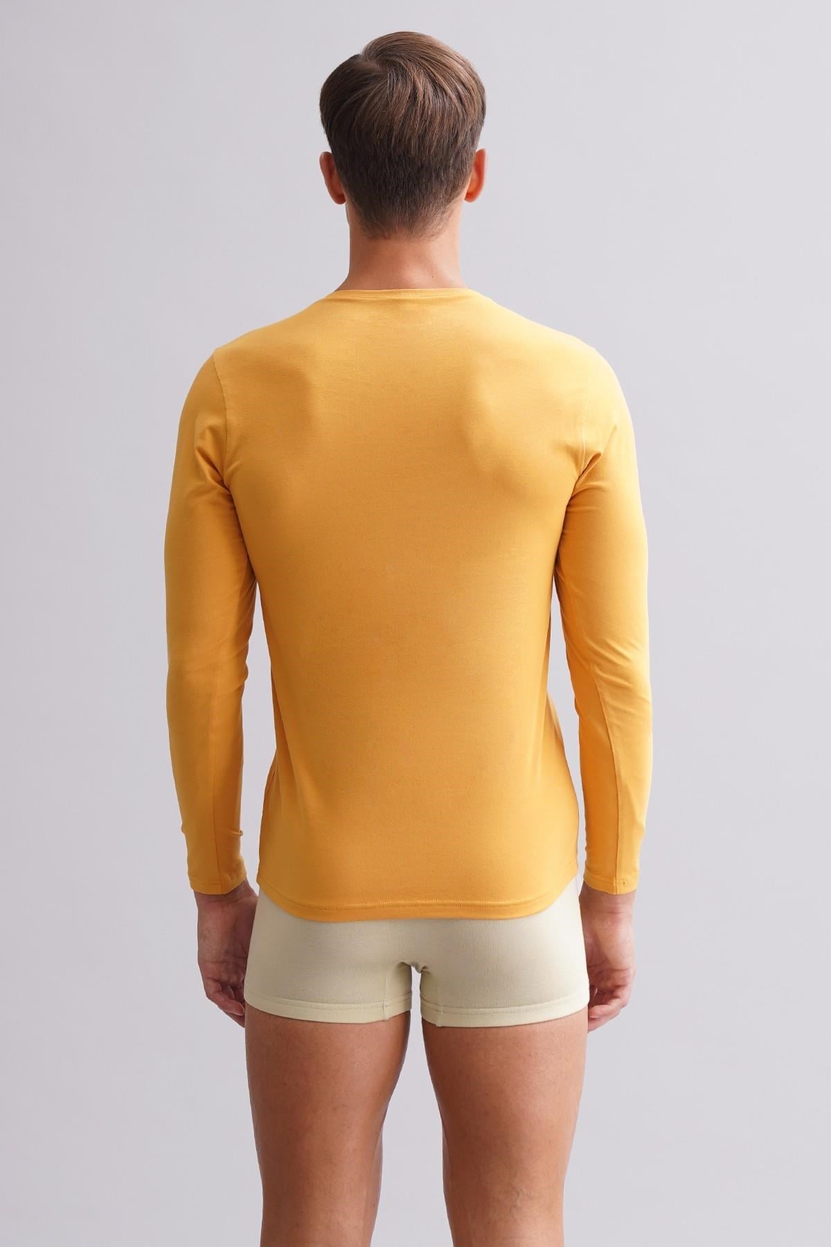 ORGANIC Pamuklu HERCULES Slim Fit Bisiklet Yaka Uzun Kollu Erkek Fanila Hardal