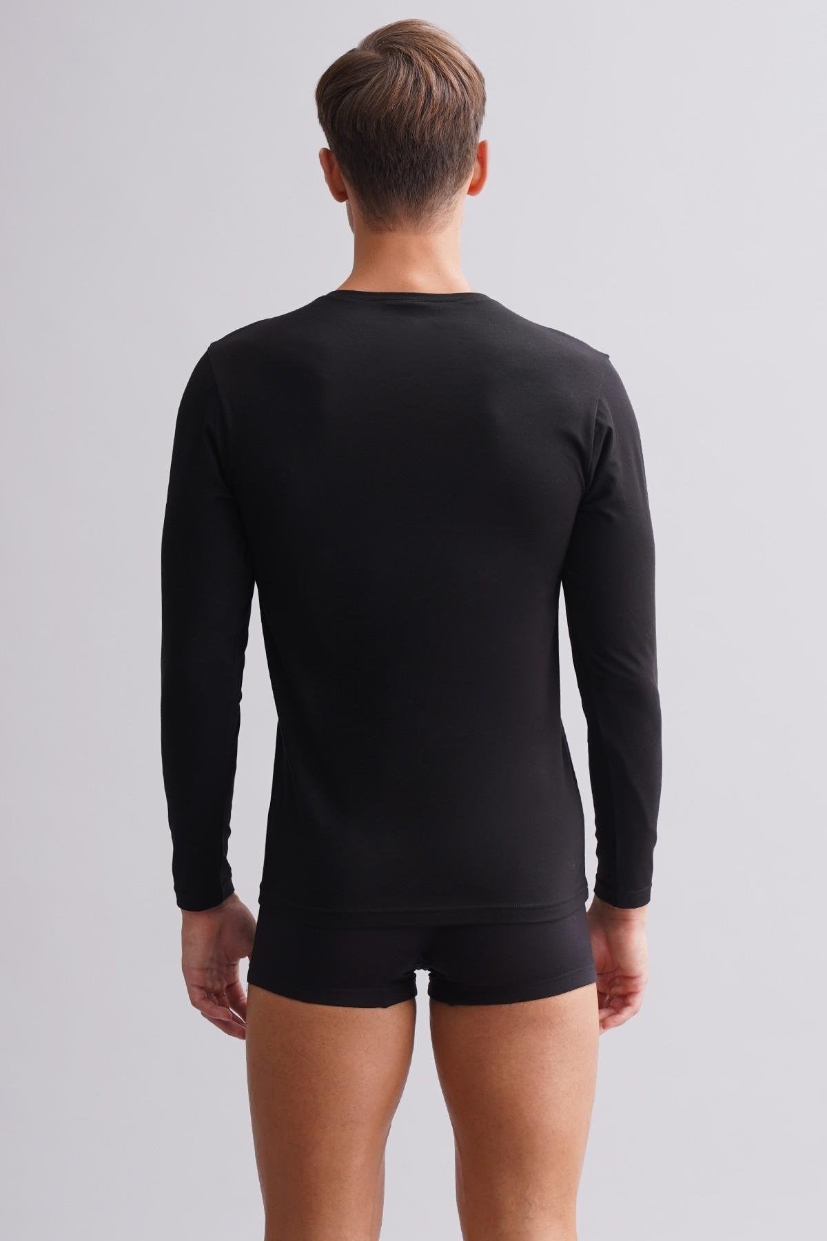 ORGANIC Pamuklu HERCULES Slim Fit Bisiklet Yaka Uzun Kollu Erkek Fanila Siyah