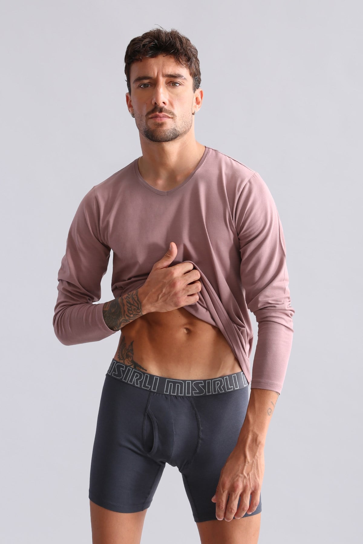 ORGANIC Pamuklu HERCULES Slim Fit V Yaka Uzun Kollu Erkek Fanila Lavender