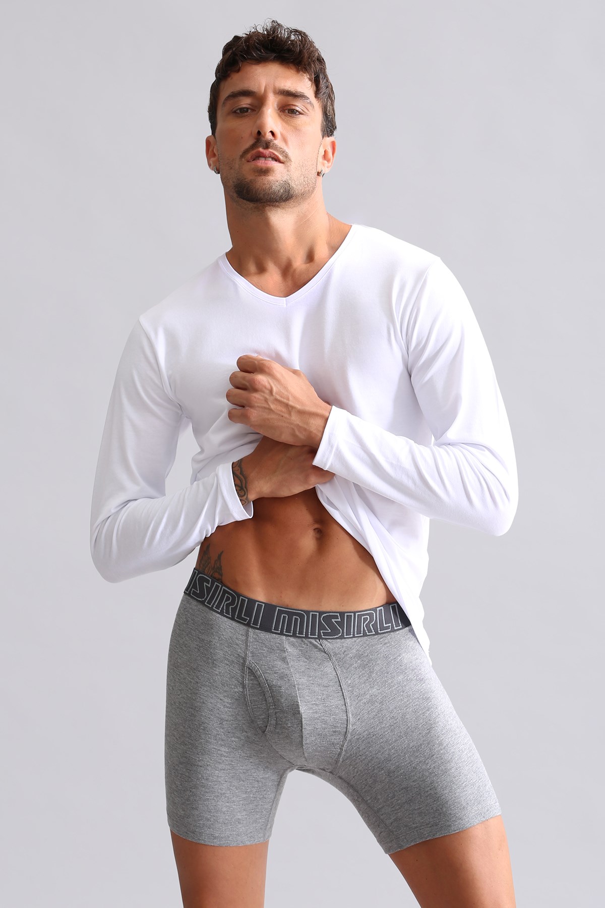 ORGANIC Pamuklu HERCULES Slim Fit V Yaka Uzun Kollu Erkek Fanila Beyaz