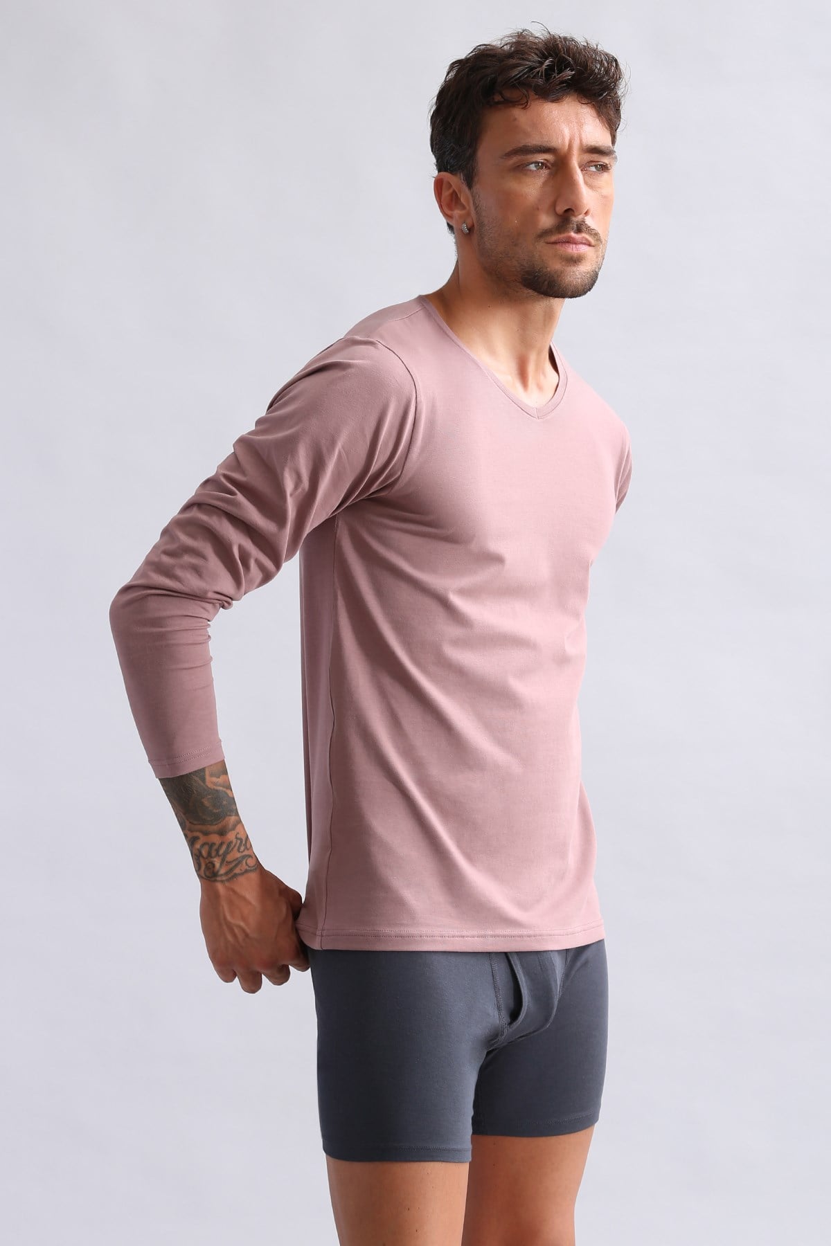 ORGANIC Pamuklu HERCULES Slim Fit V Yaka Uzun Kollu Erkek Fanila Lavender