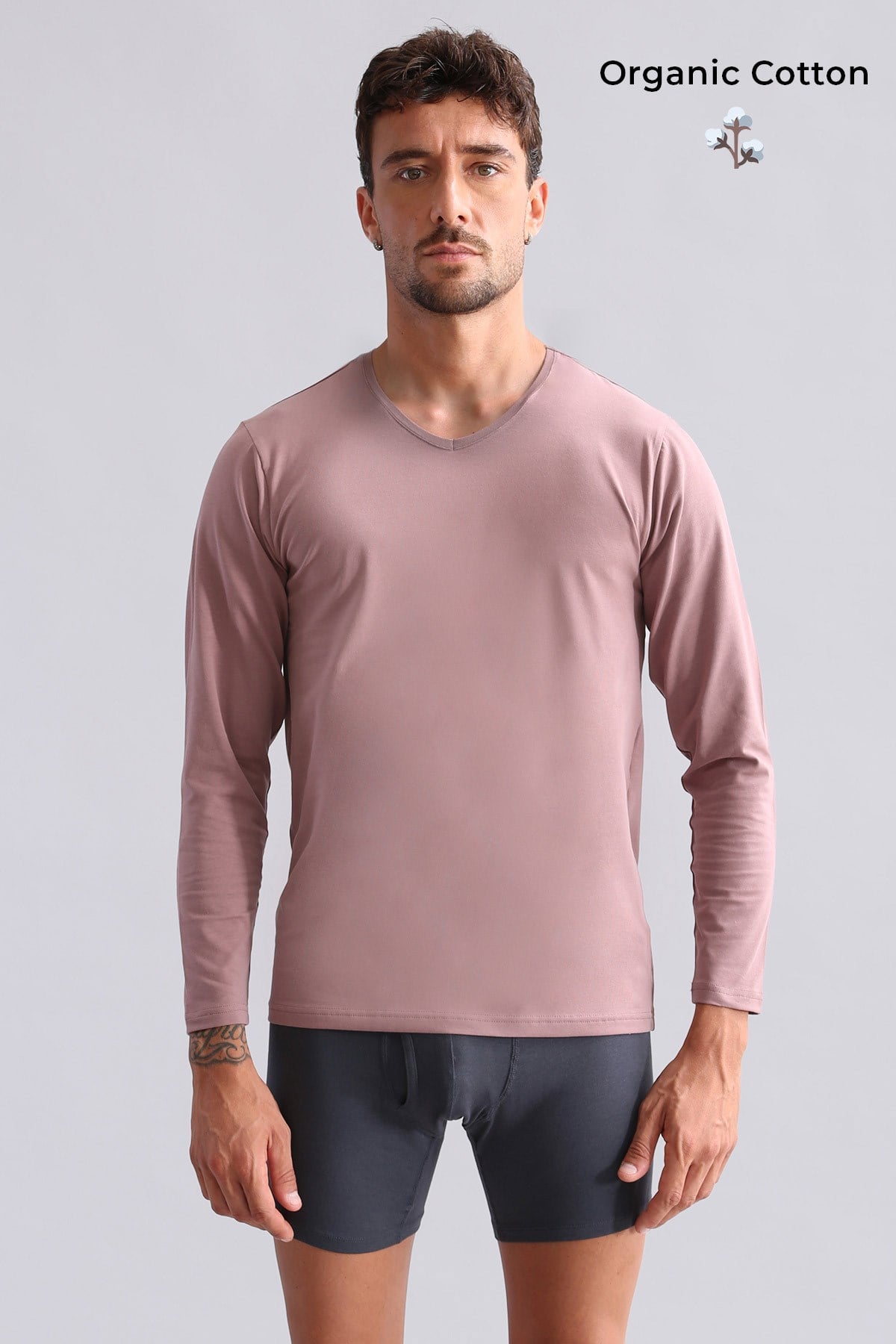 ORGANIC Pamuklu HERCULES Slim Fit V Yaka Uzun Kollu Erkek Fanila Lavender