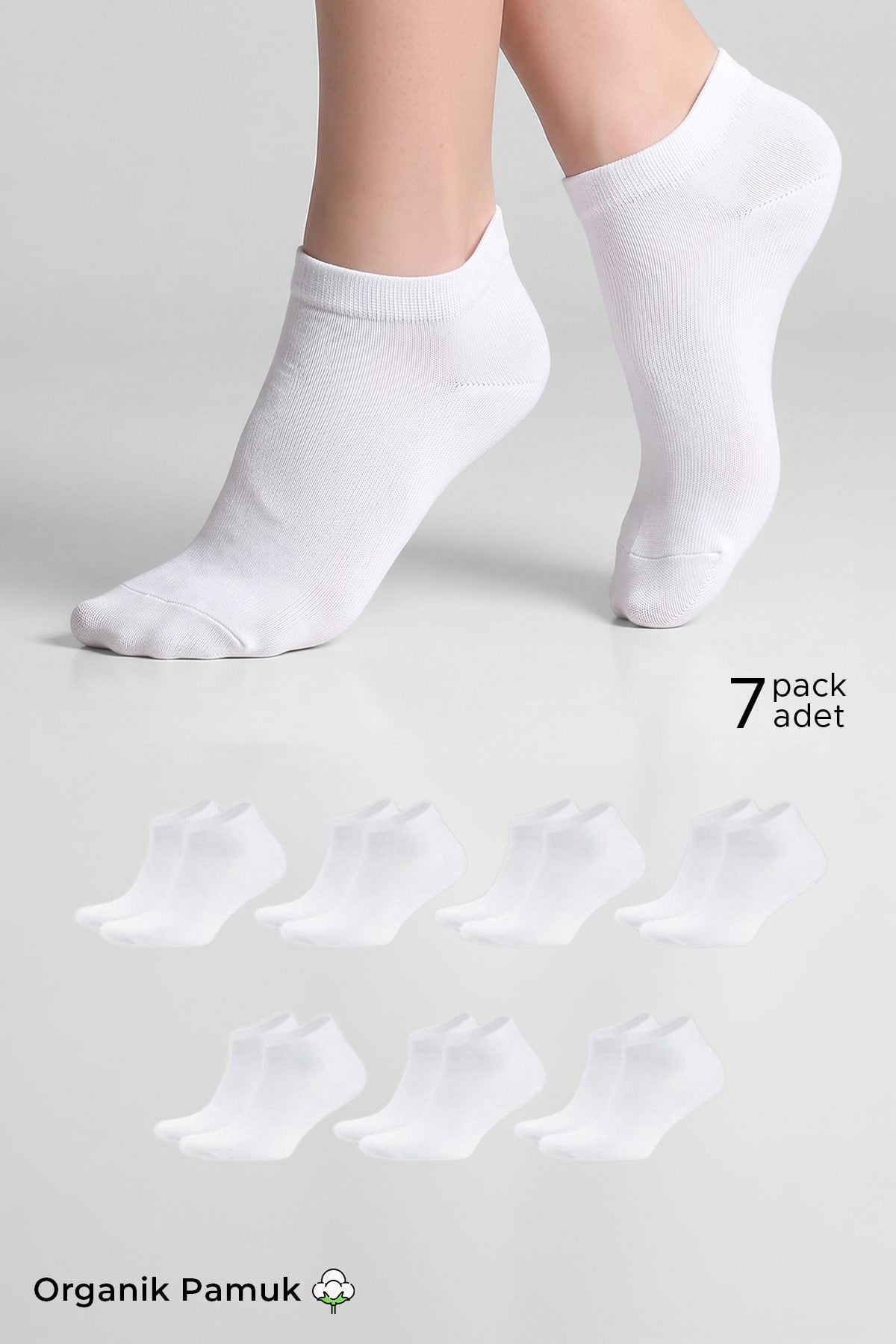 ORGANİK PAMUKLU Unisex 7 Çift Patik Çorap Beyaz