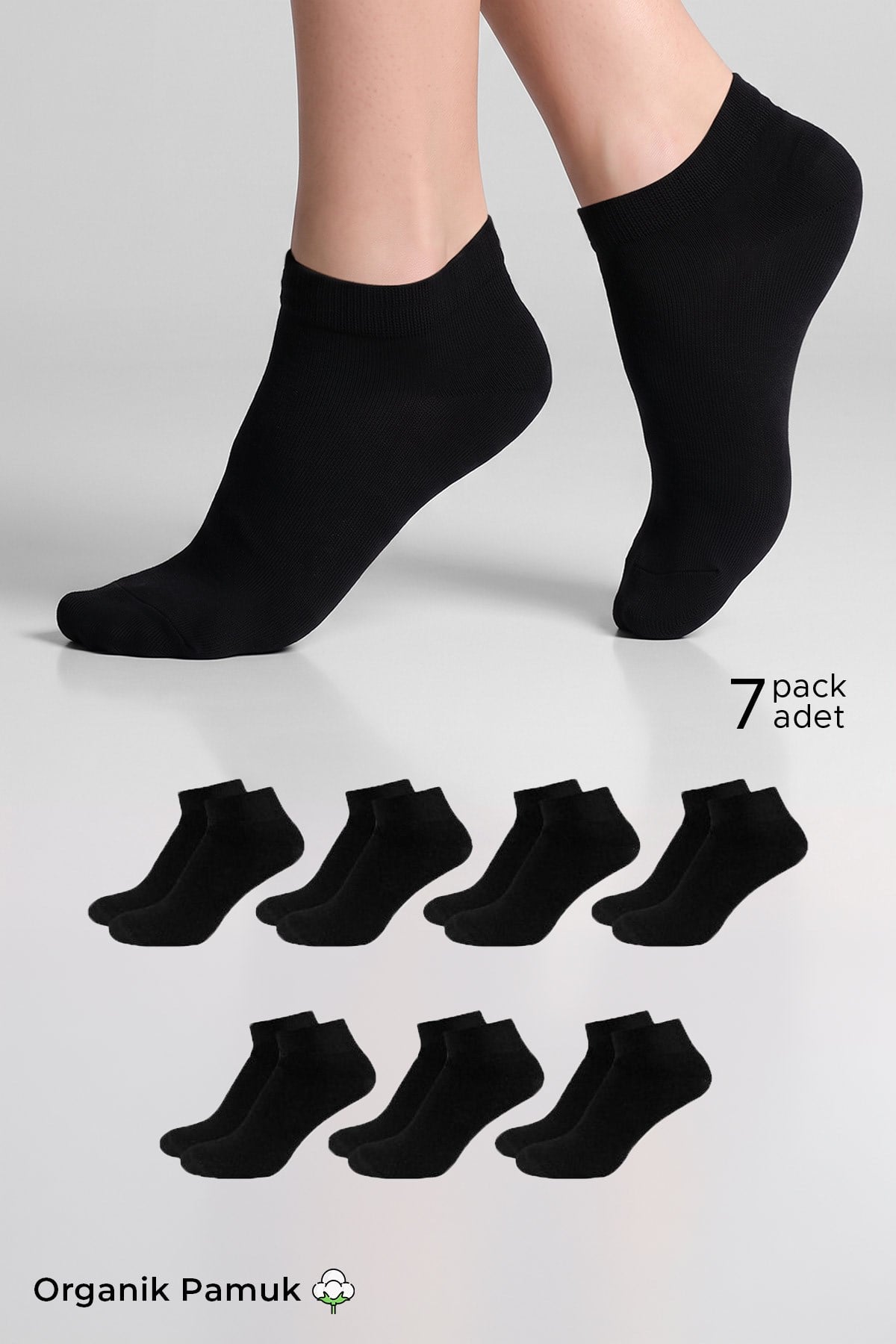 ORGANİK PAMUKLU Unisex 7 Çift Patik Çorap Siyah