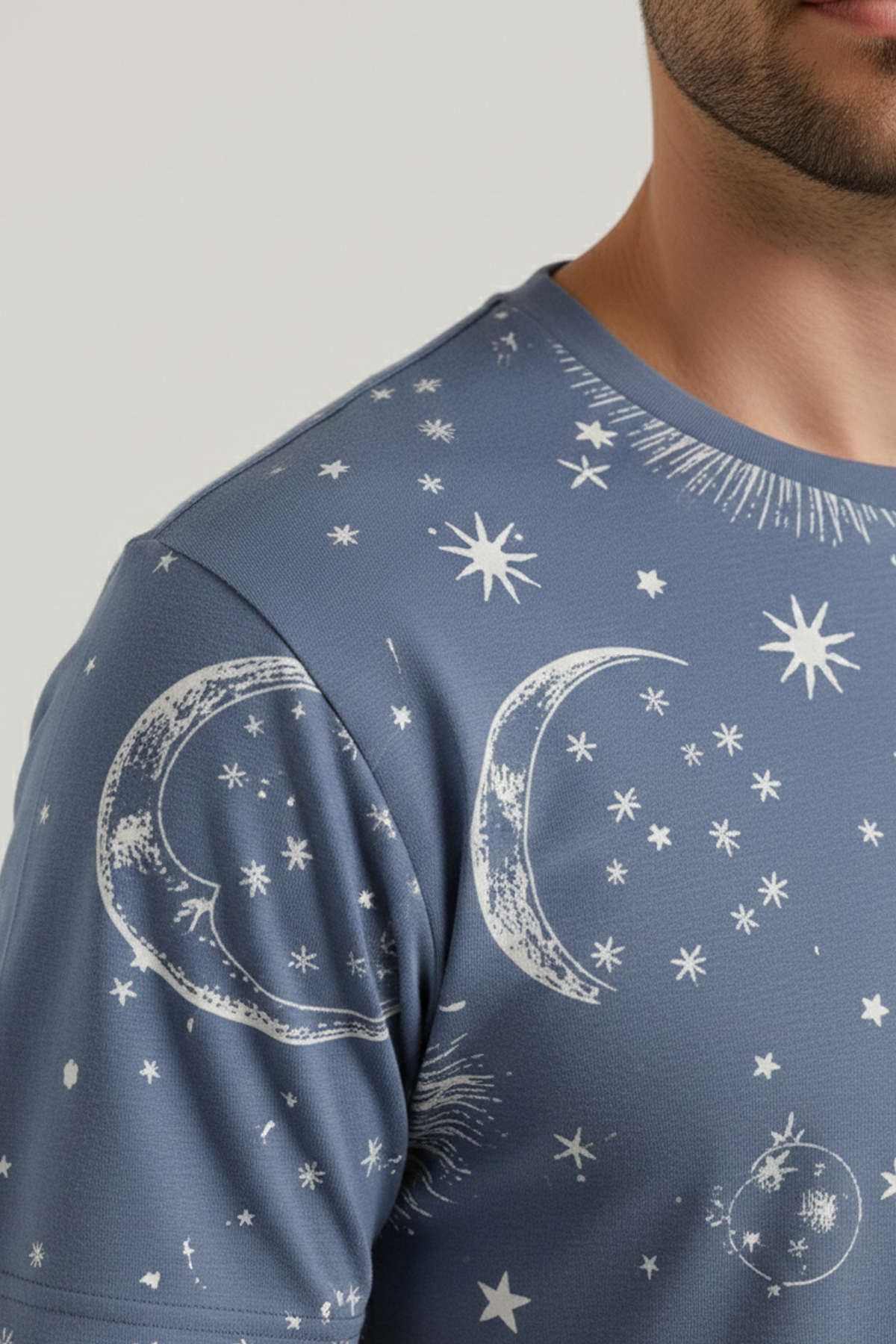 Pamuklu Kısa Kollu Pijama Takım İndigo