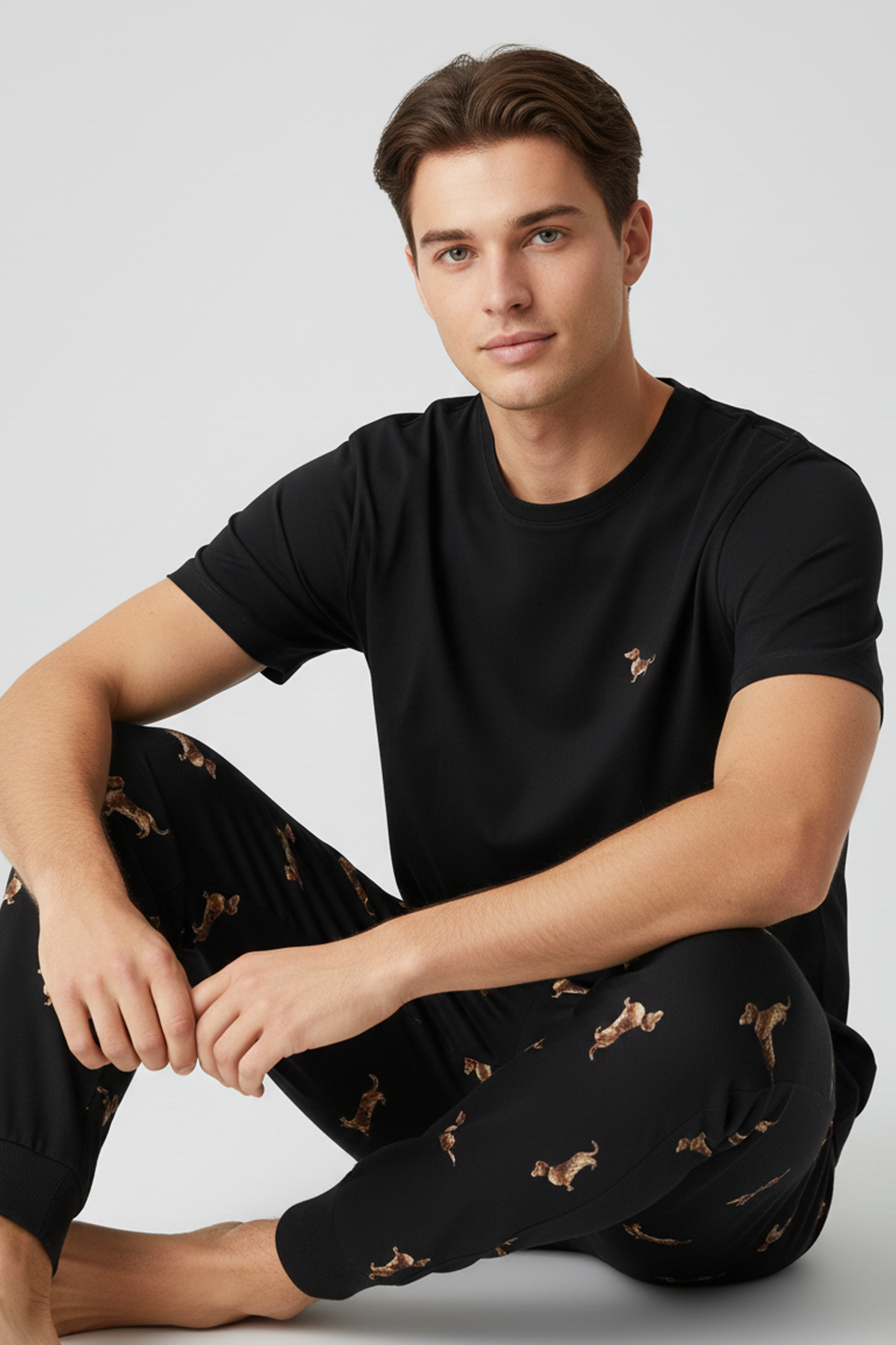 Pamuklu Kısa Kollu Pijama Takım Siyah