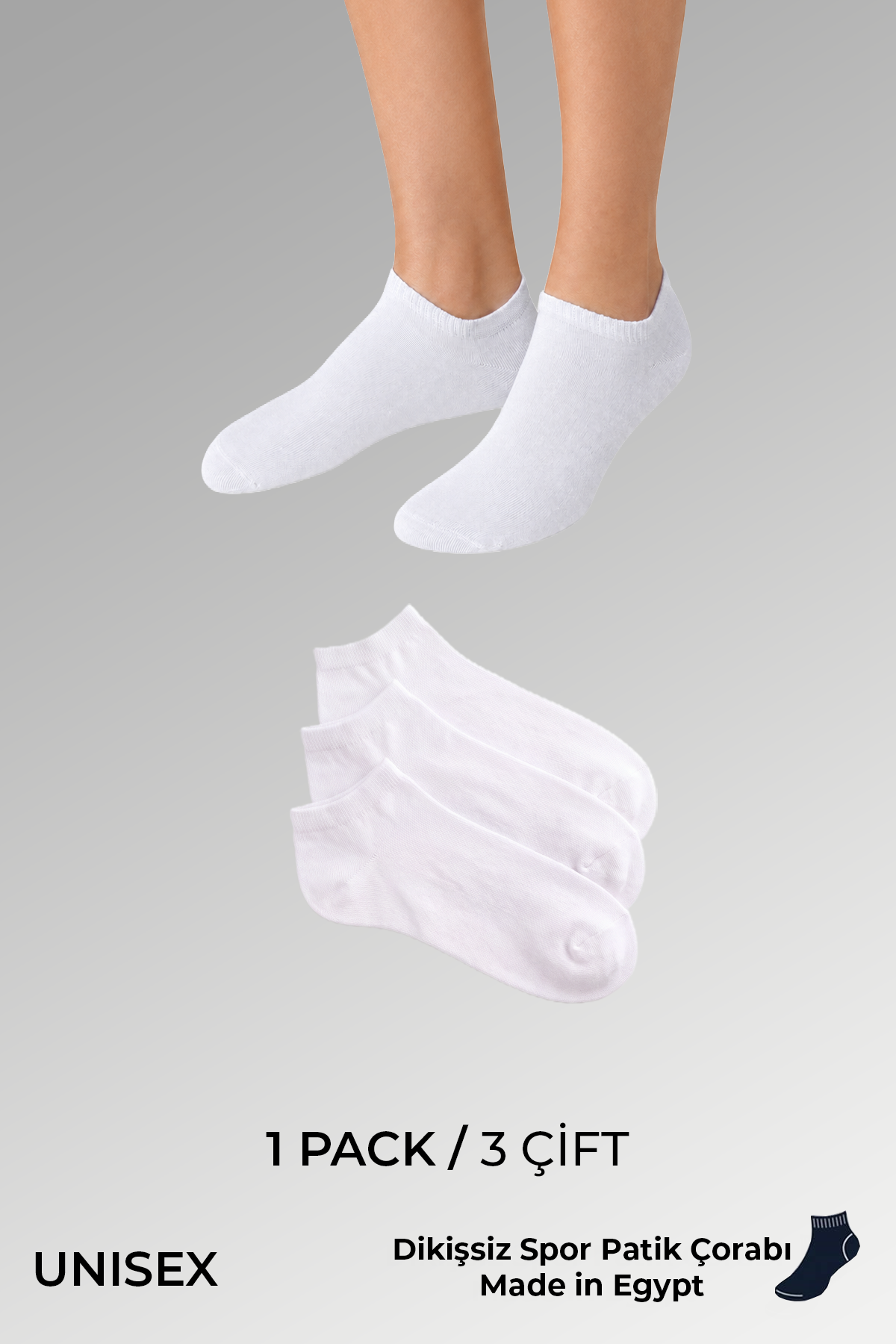 SOCKSMAX Pamuklu Unisex Üçlü Patik Çorap Beyaz