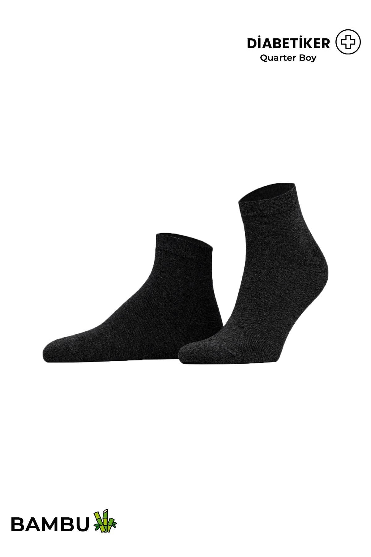 Unisex Diyabetik Bambu Kısa Konç Çorap Antrasit