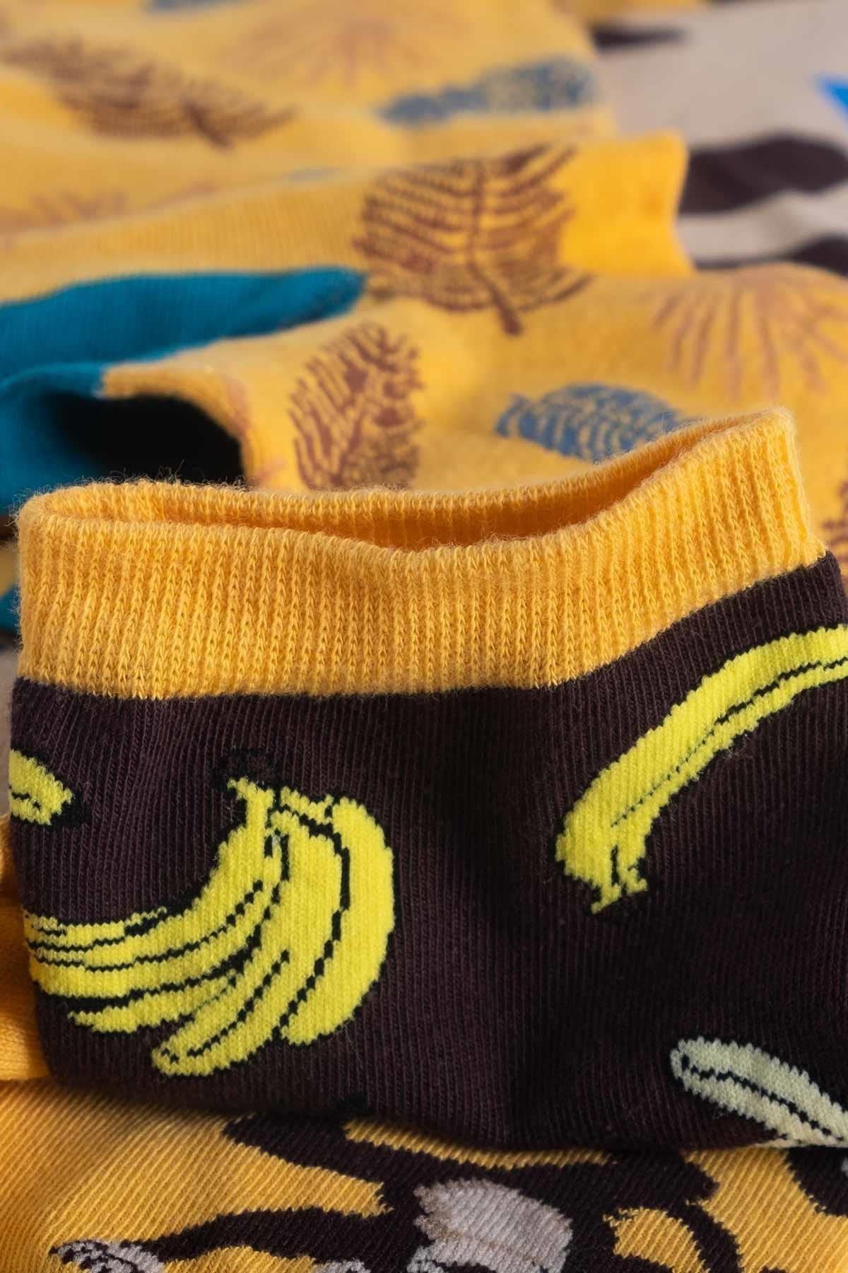Unisex Pamuklu 3 Çift Hayvan Desenli Eğlenceli Soket Çorabı Hayvan Desenli