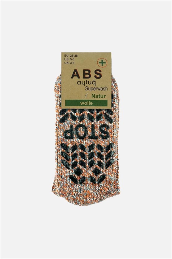 Aytuğ Erkek Merino Yünü Cold Blocker Kışlık Kaydırmaz Tabanlı Soket Çorap Turuncu
