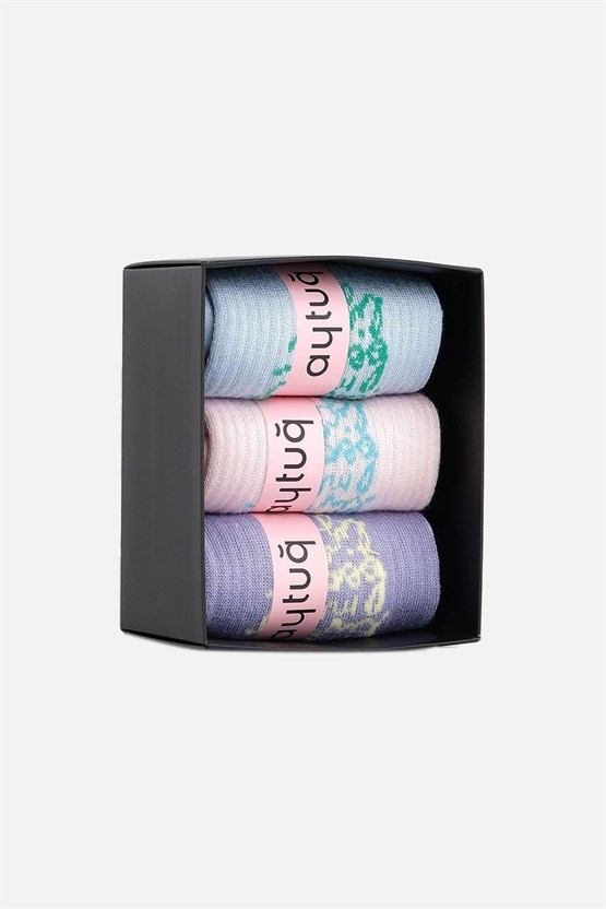 Aytuğ Kadın Bambu 3 Çift Özel Kutulu Soket Çorap Çok Renkli