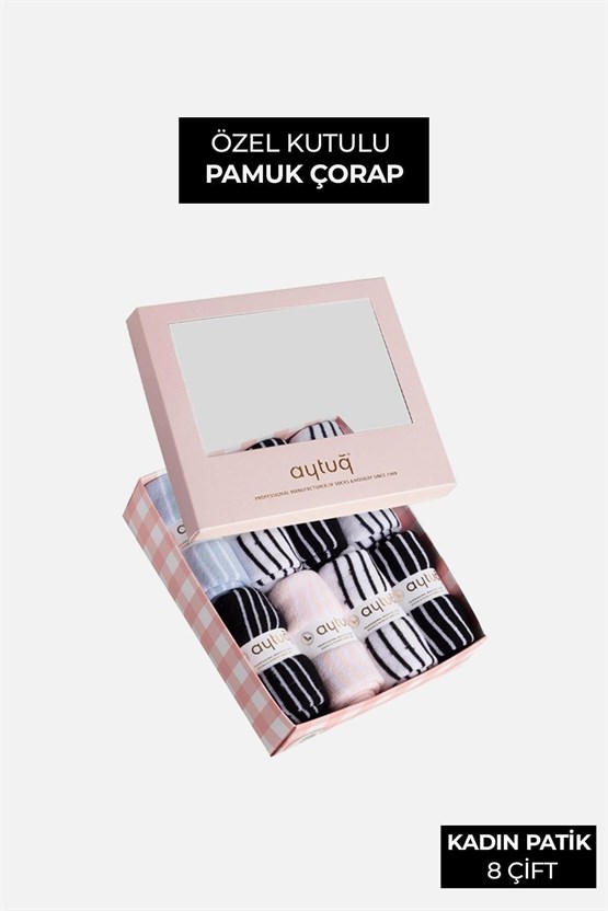 Aytuğ Kadın Pamuklu 8 Çift Özel Kutulu Havlu Patik Çorap Çok Renkli