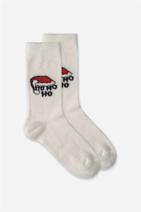 Aytuğ Kadın Peluş Termal Tekli Şapka Desenli Yılbaşı Temalı Çorap Şapka Desenli