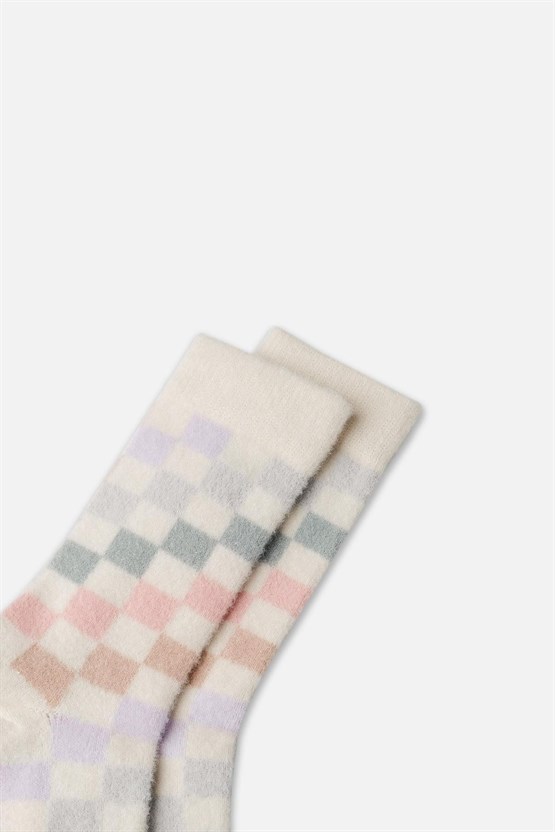 Aytuğ Kadın Soft Peluş Termal Tekli Soket Uyku Çorabı Ekru