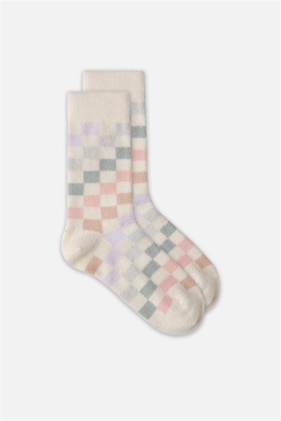 Aytuğ Kadın Soft Peluş Termal Tekli Soket Uyku Çorabı Ekru