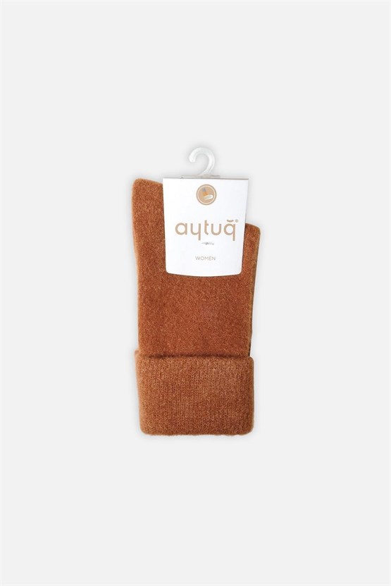 Aytuğ Kadın Soft Peluş Termal Tekli Soket Çorap Kiremit